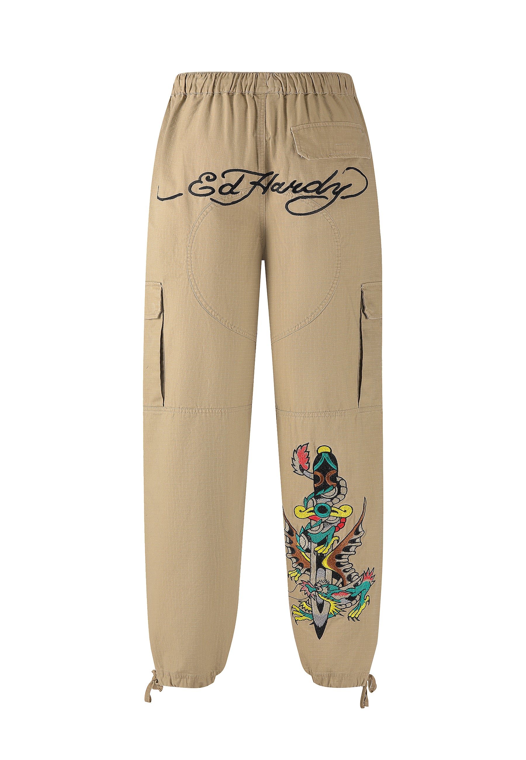 Mens Sword Dragon Ripstop Woven Cargo Pants Trousers - Beige - Image 11