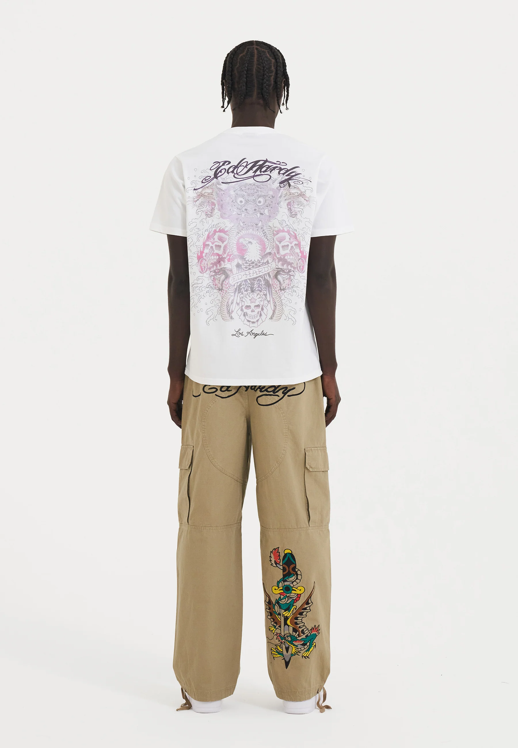 Mens Sword Dragon Ripstop Woven Cargo Pants Trousers - Beige - Image 4