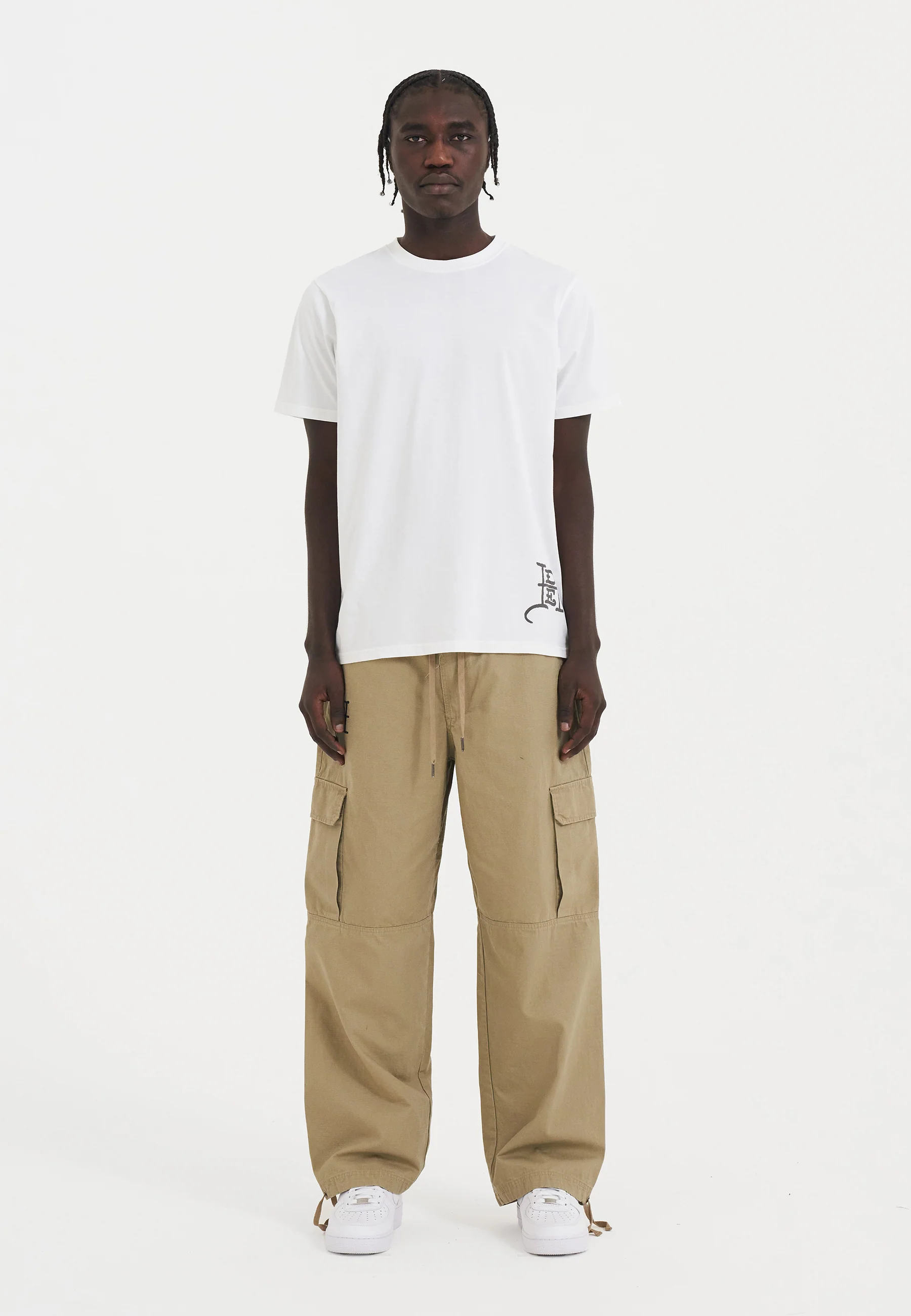 Mens Sword Dragon Ripstop Woven Cargo Pants Trousers - Beige - Image 5