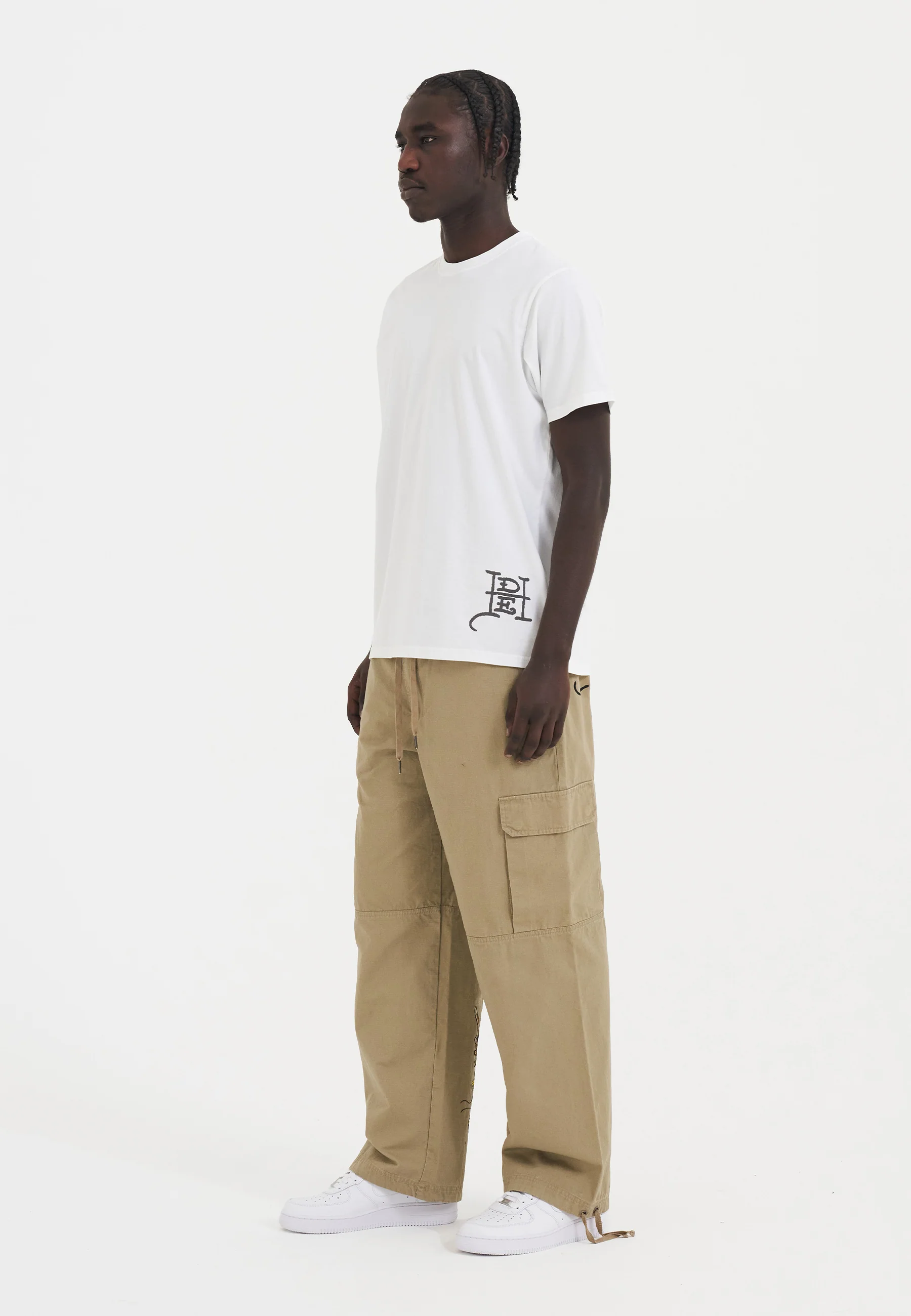 Mens Sword Dragon Ripstop Woven Cargo Pants Trousers - Beige - Image 6