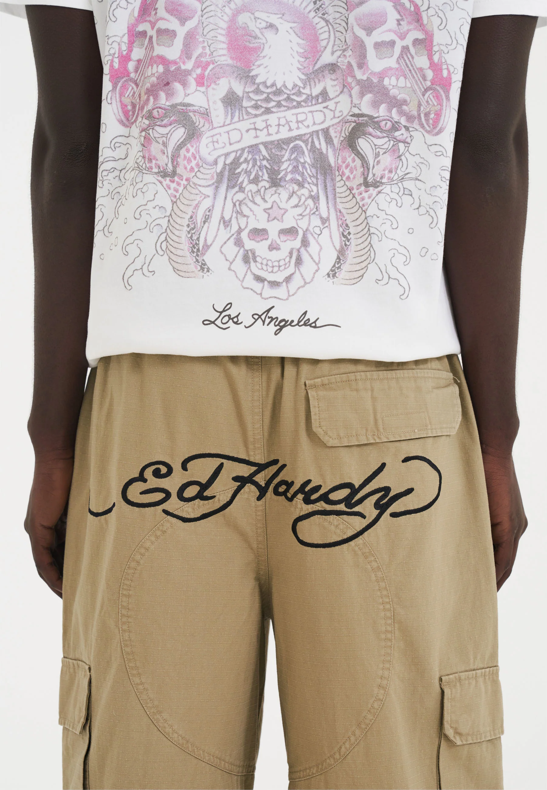 Mens Sword Dragon Ripstop Woven Cargo Pants Trousers - Beige - Image 7