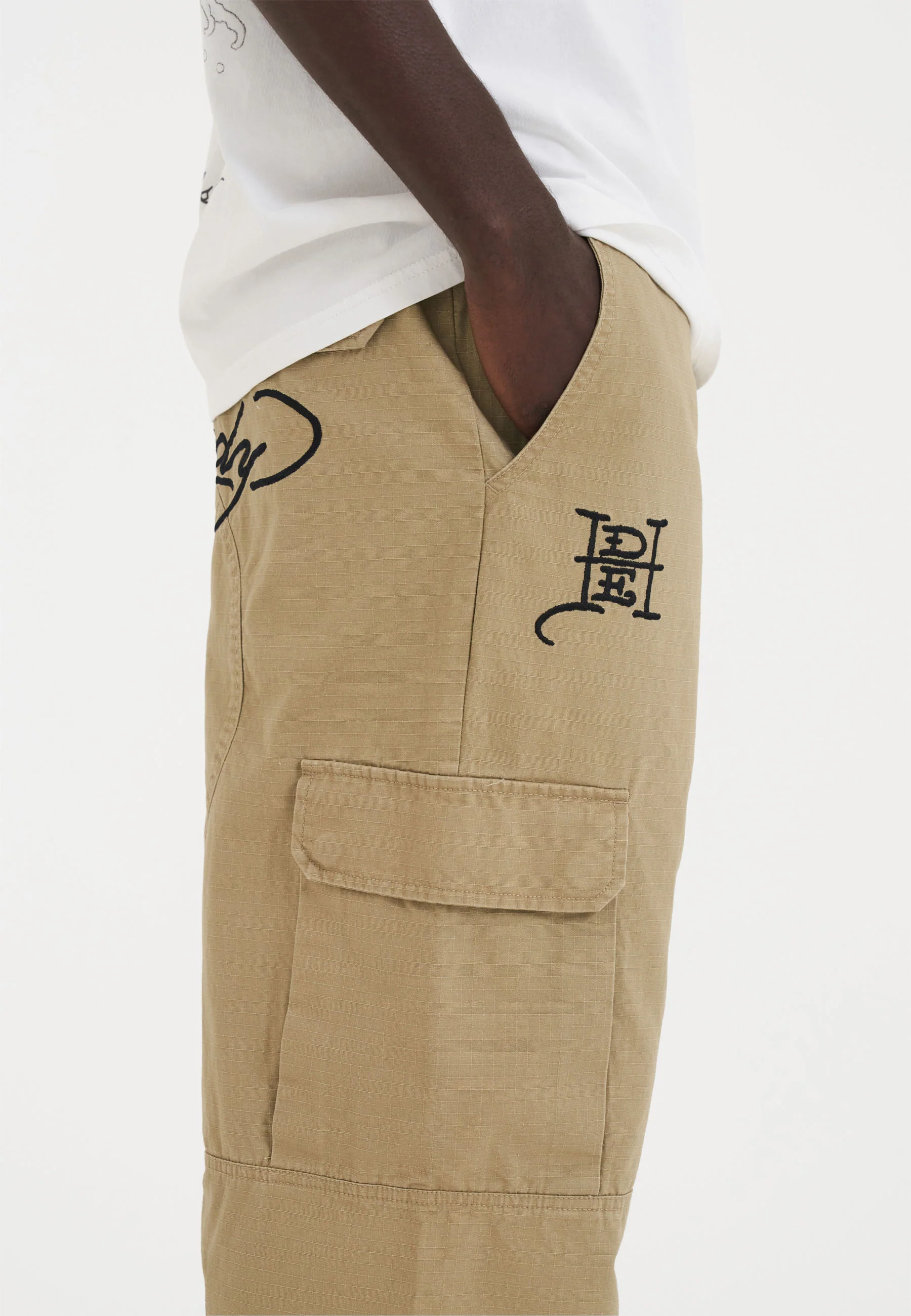 Mens Sword Dragon Ripstop Woven Cargo Pants Trousers - Beige - Image 9