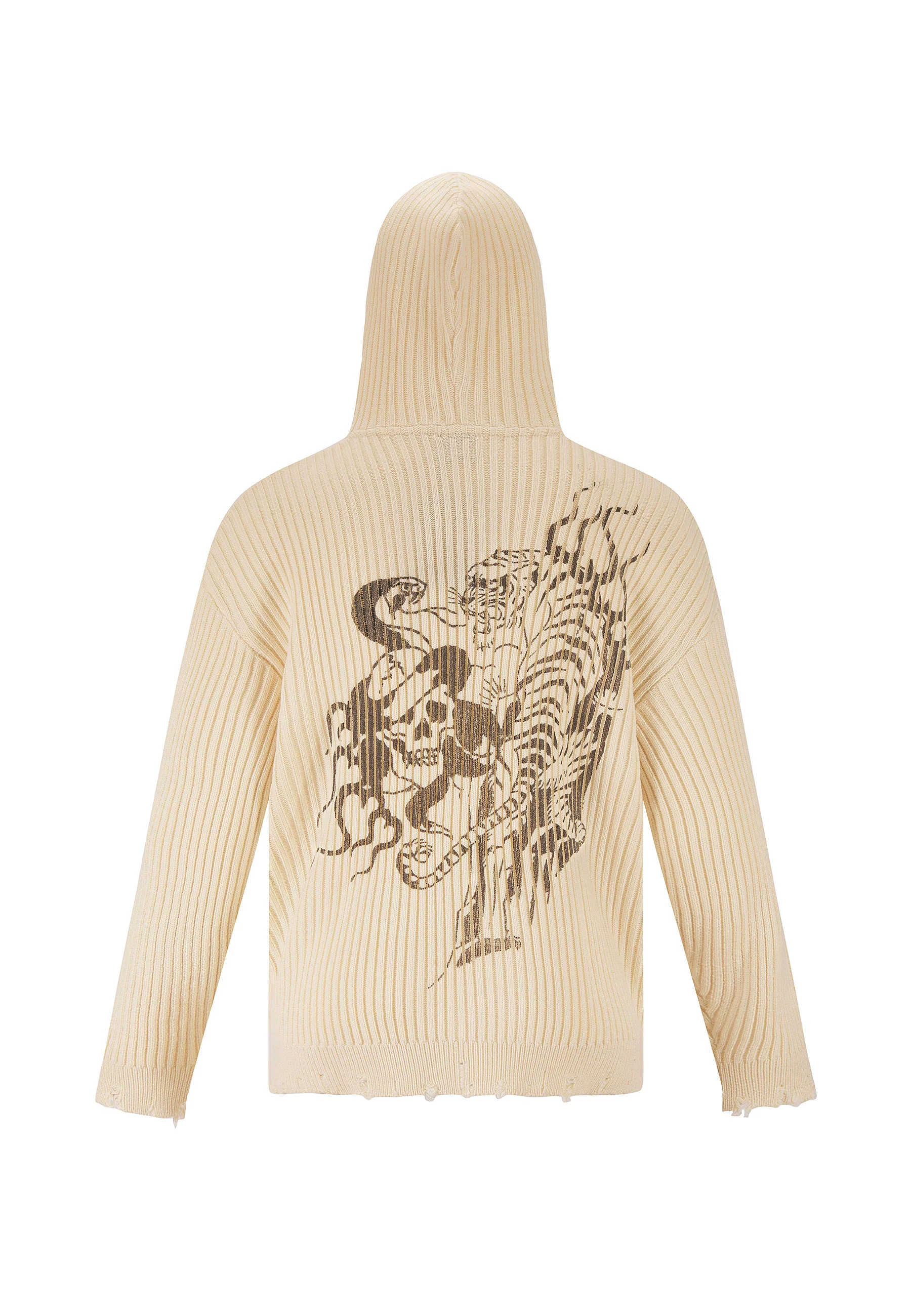 Mens Tiger And Snake In Flames Knitted Hoodie - Off White - Image 10