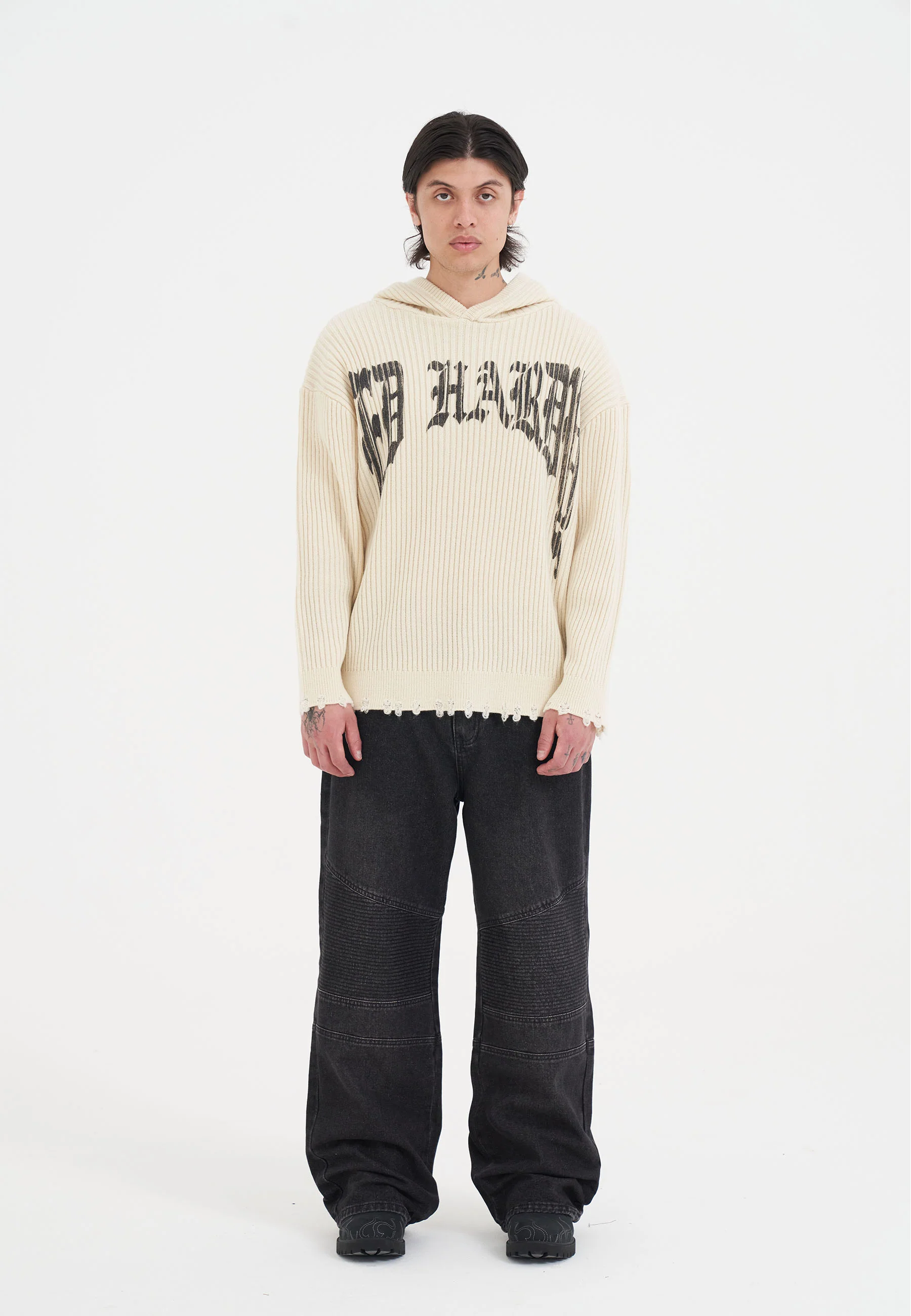 Mens Tiger And Snake In Flames Knitted Hoodie - Off White - Image 3