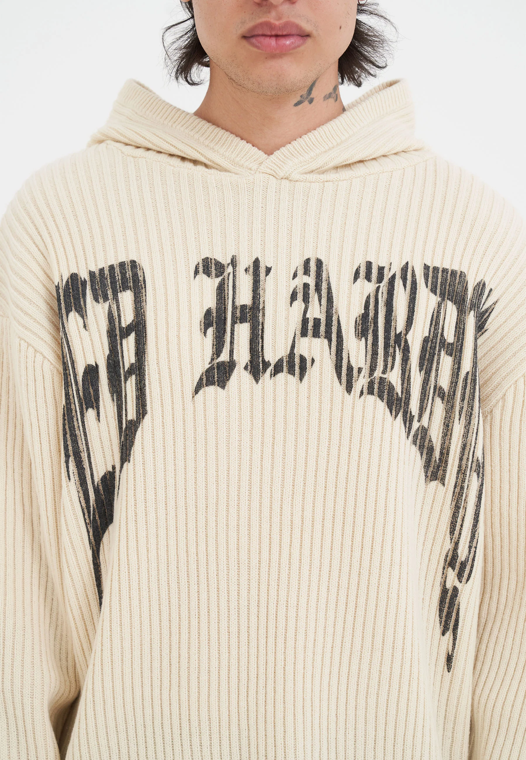 Mens Tiger And Snake In Flames Knitted Hoodie - Off White - Image 6