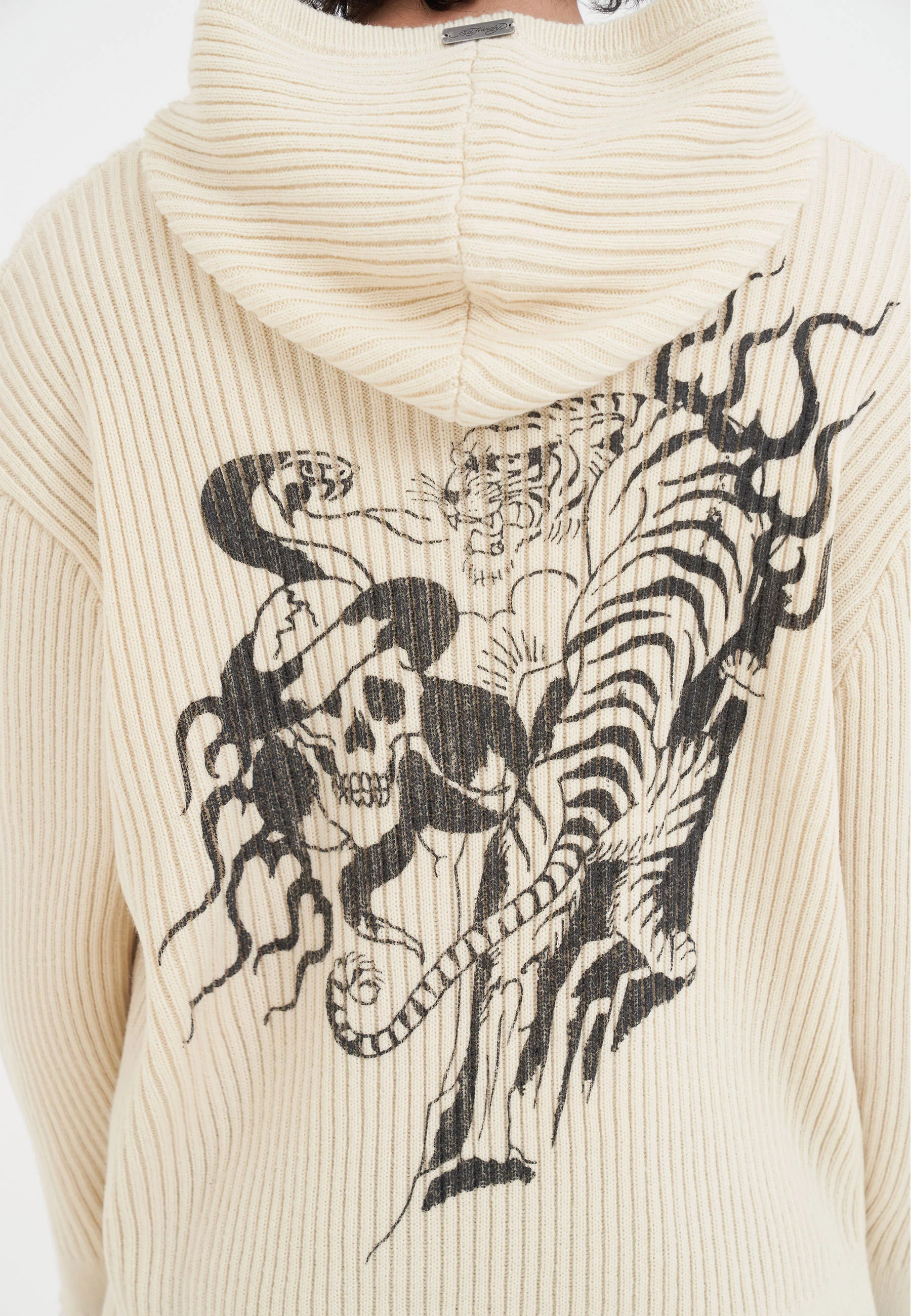 Mens Tiger And Snake In Flames Knitted Hoodie - Off White - Image 7