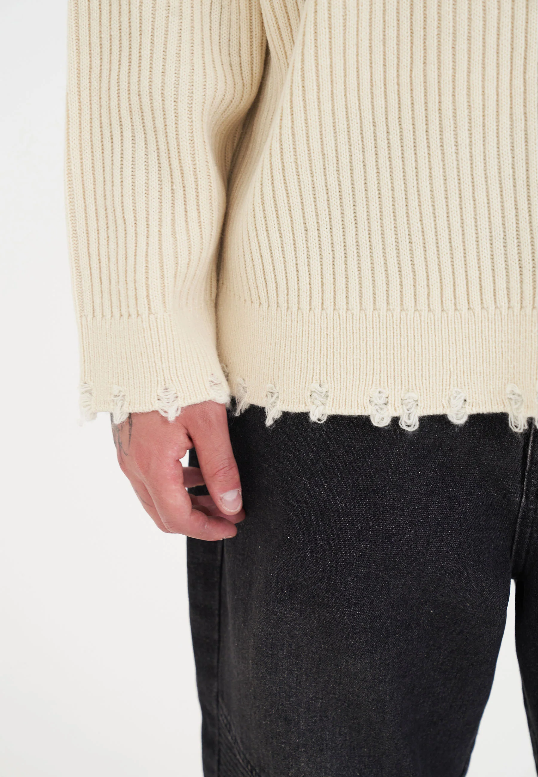 Mens Tiger And Snake In Flames Knitted Hoodie - Off White - Image 8