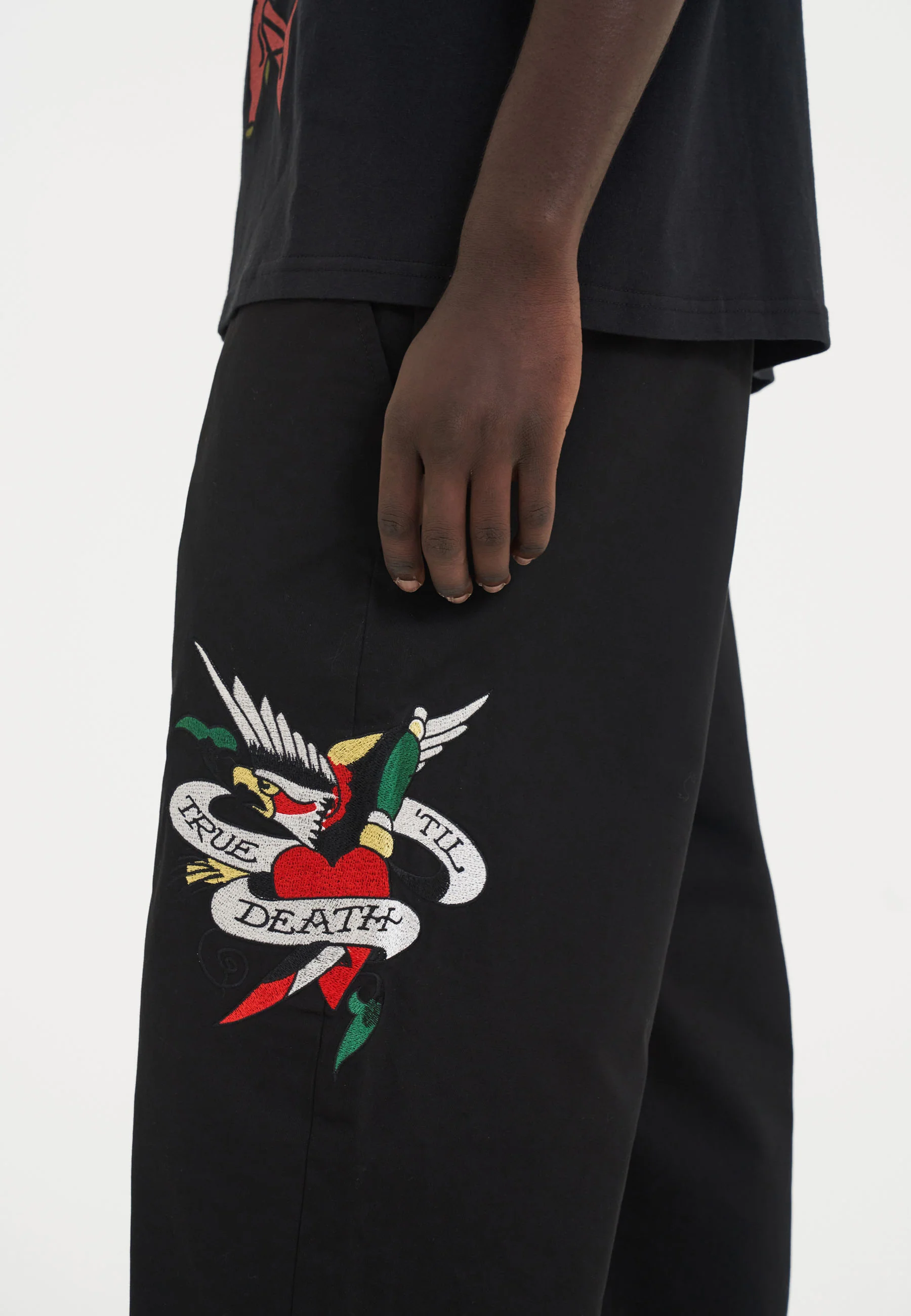 Mens True Till Death Baggy Skater Chinos - Black - Image 7