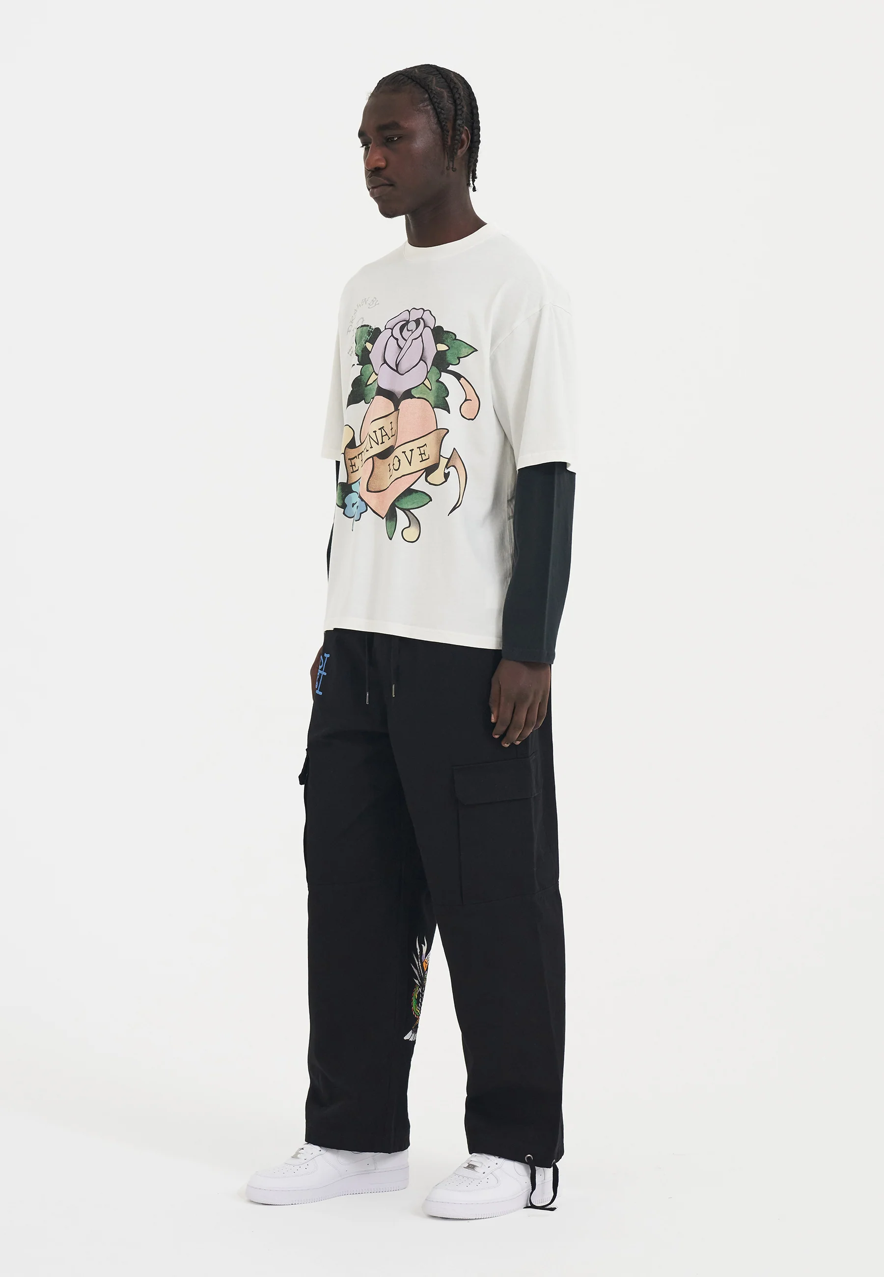 Mens Vintage Eternal Double Sleeve Relaxed Tshirt - White - Image 3