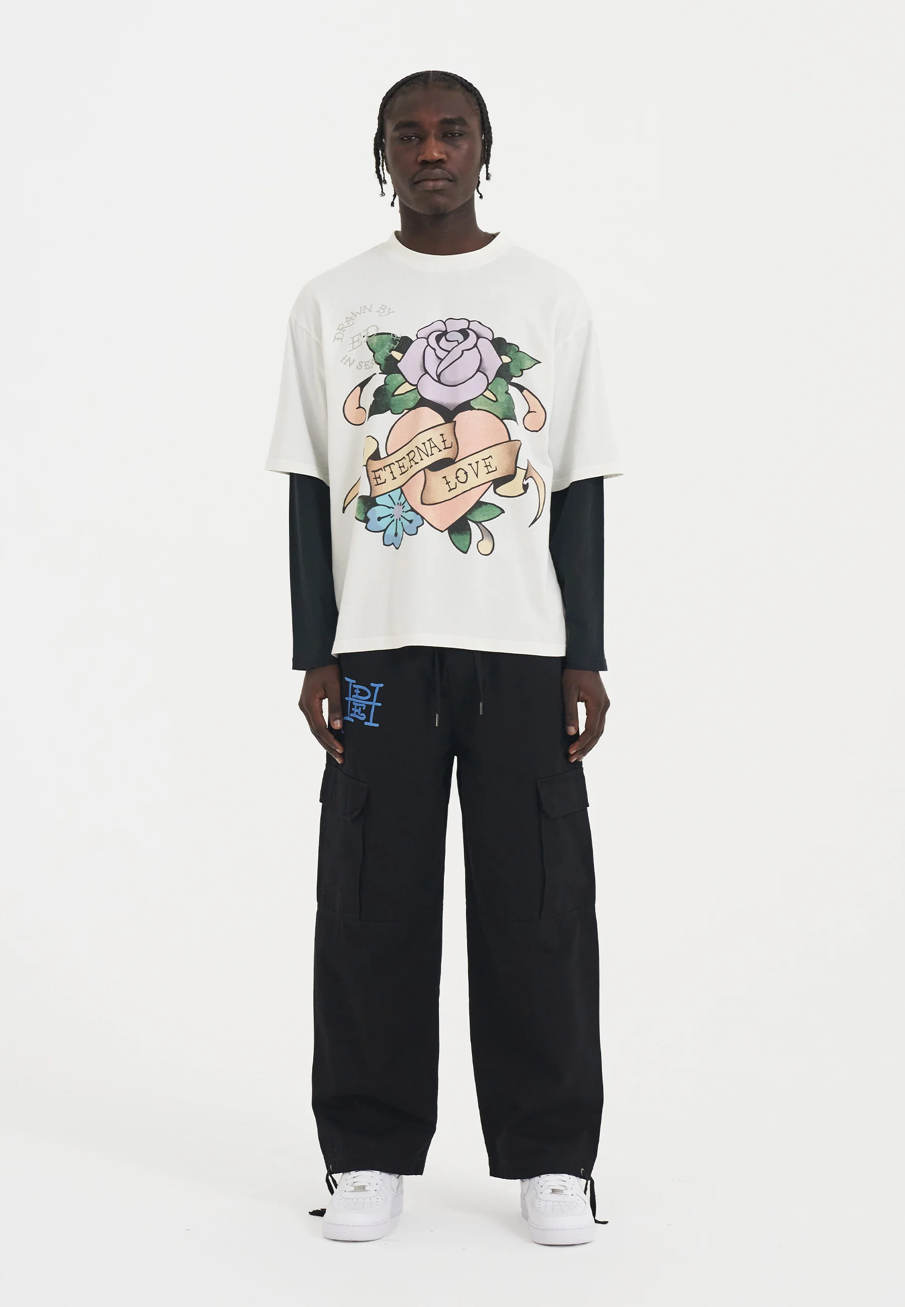 Mens Vintage Eternal Double Sleeve Relaxed Tshirt - White - Image 4