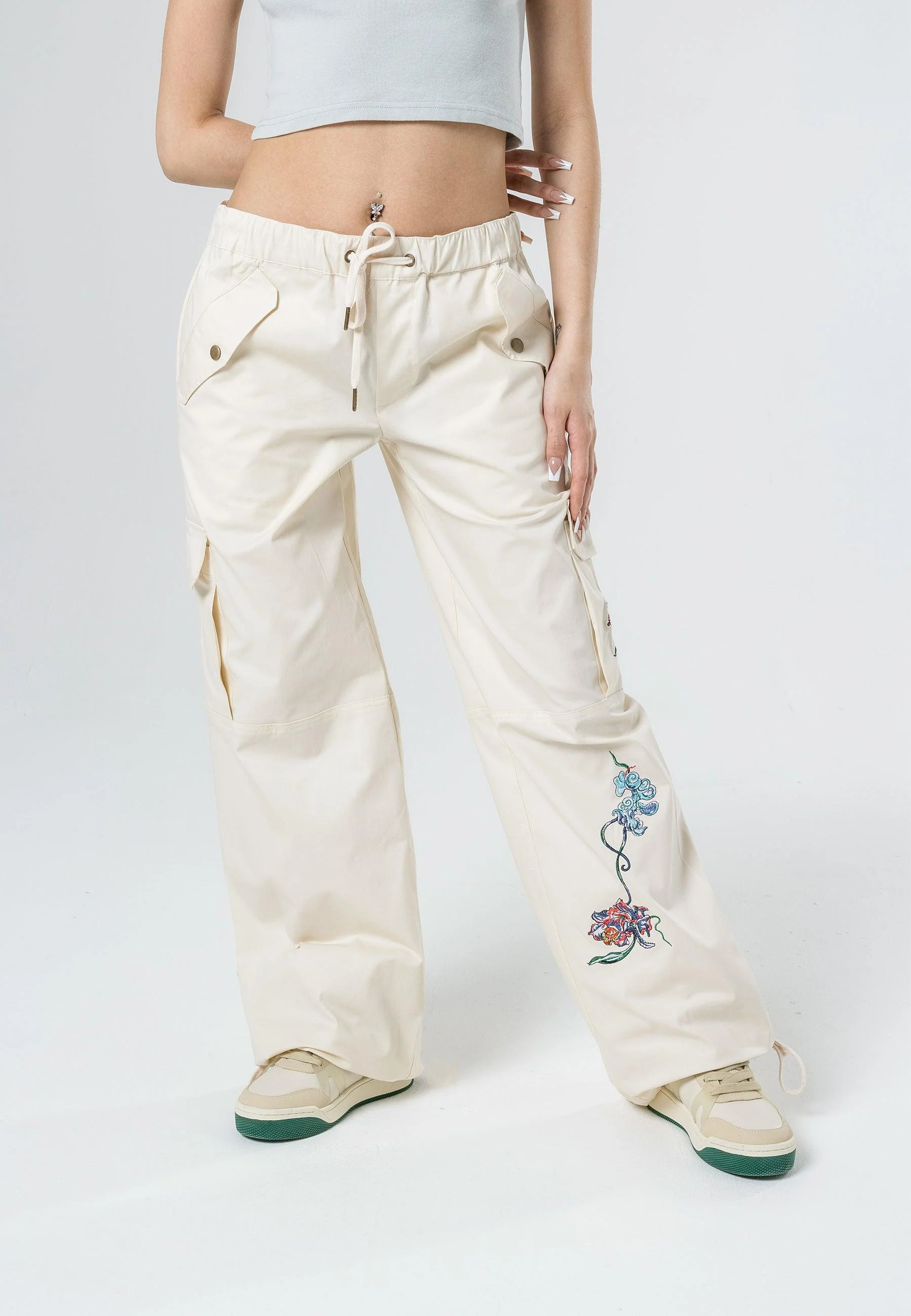 Womens Mystic Panther Cargo Pants Trousers - Ecru - Image 3