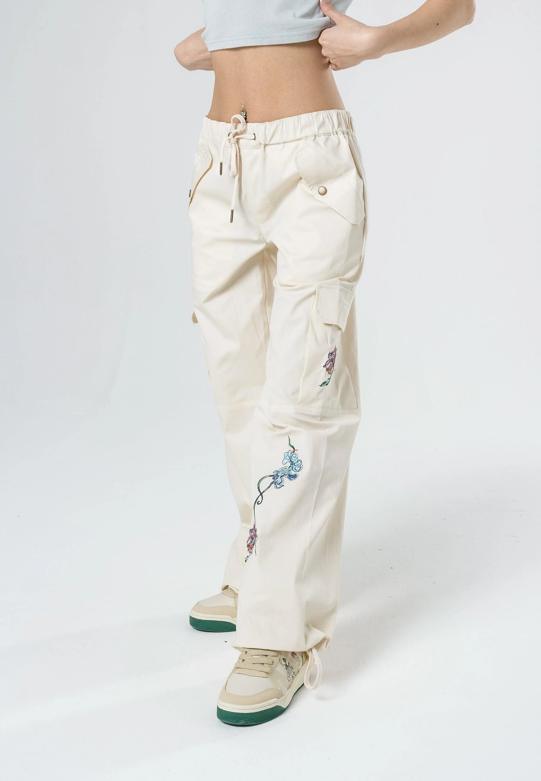 Womens Mystic Panther Cargo Pants Trousers - Ecru - Image 4