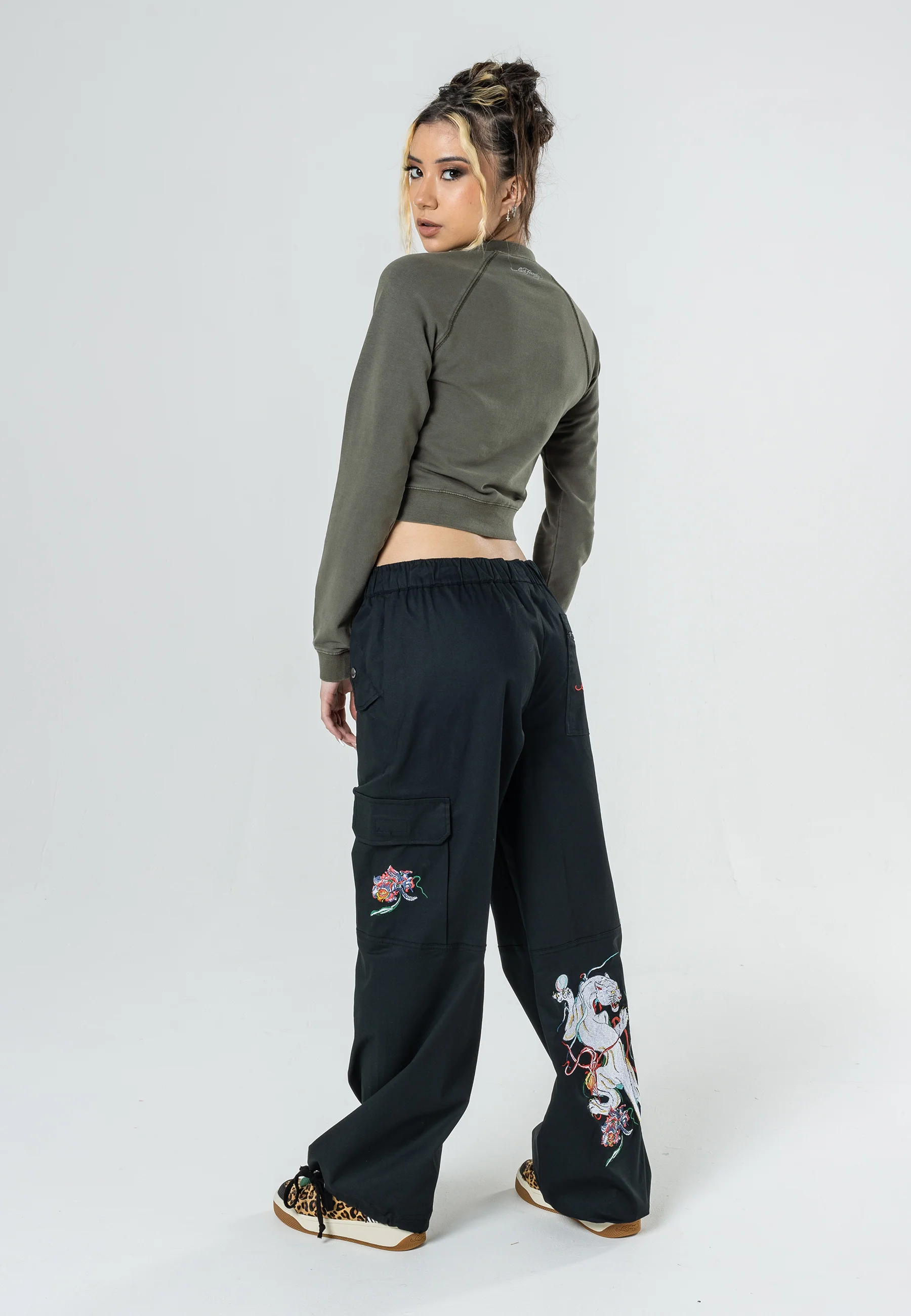 Womens Mystic Panther Cargo Pants Trousers - Black - Image 4