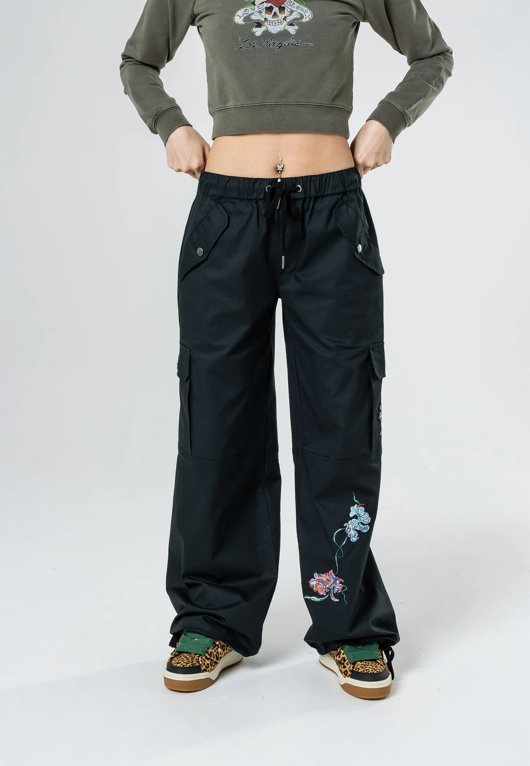 Womens Mystic Panther Cargo Pants Trousers - Black - Image 6