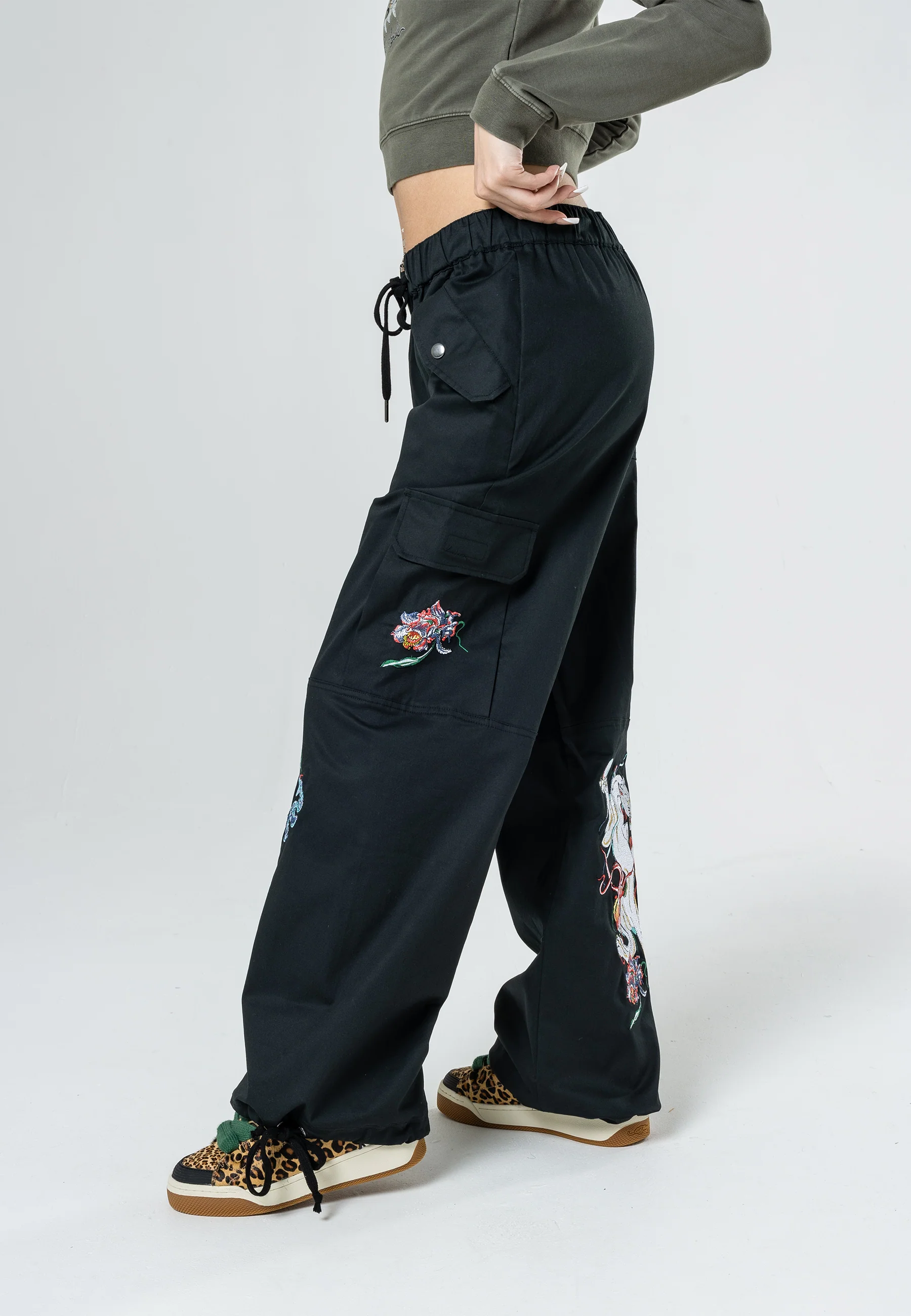 Womens Mystic Panther Cargo Pants Trousers - Black - Image 7