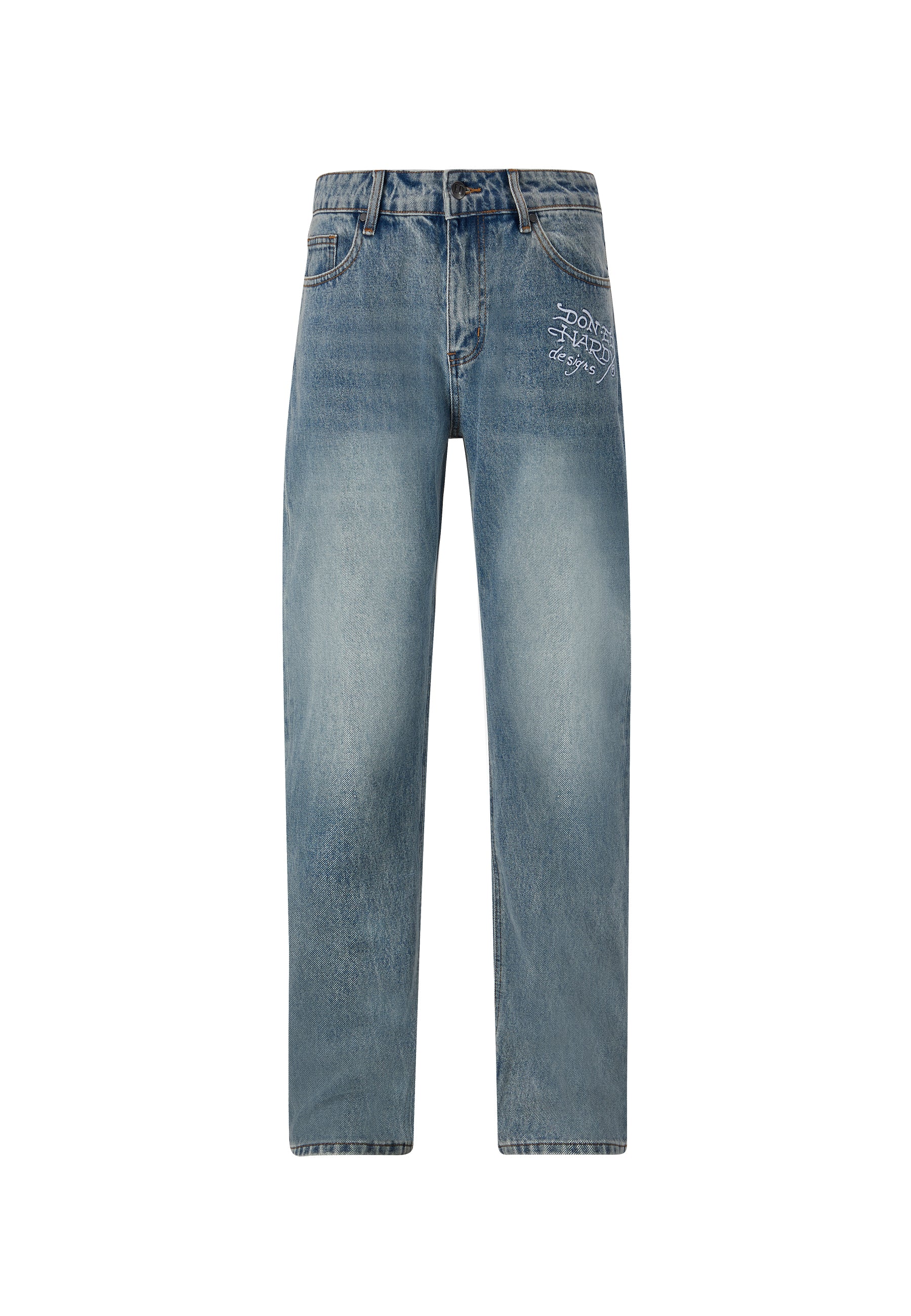 Mens Nyc-Skull Tattoo Graphic Denim Trousers Jeans - Bleach - Image 10