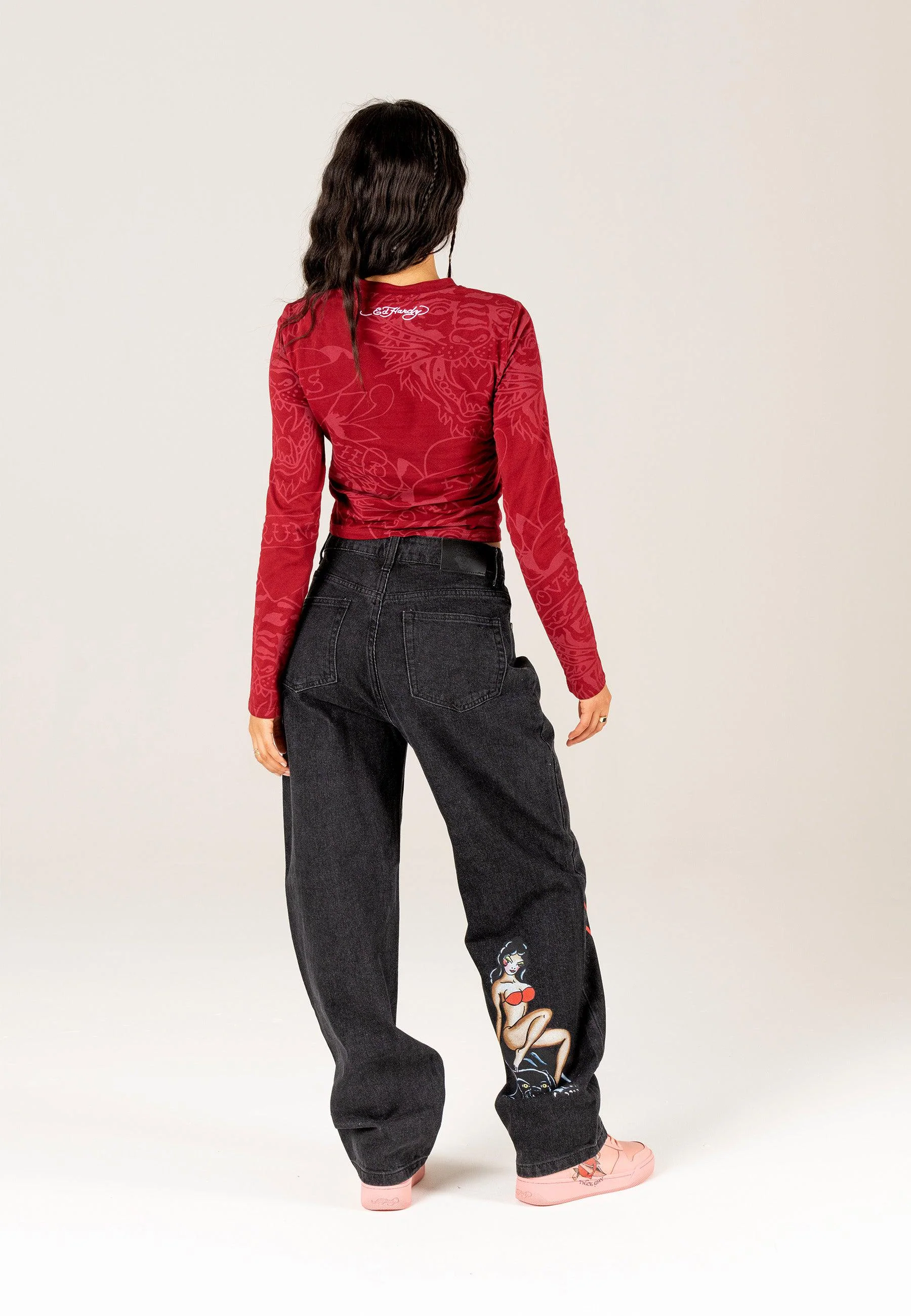 Womens Panther Siren Relaxed Fit Denim Trousers Jeans - Black - Image 4