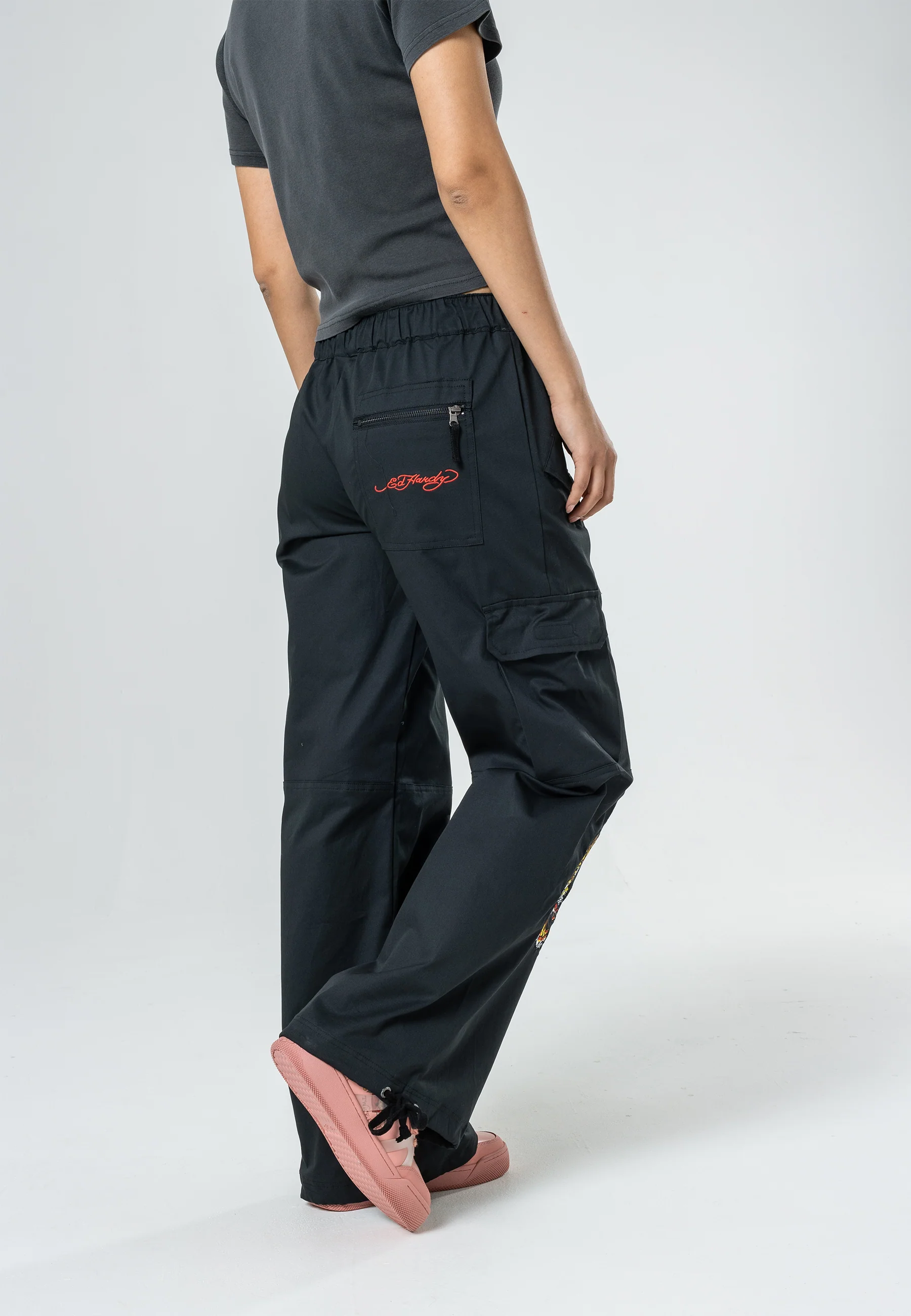 Womens Tiger Cargo Pants Trousers - Black - Image 6