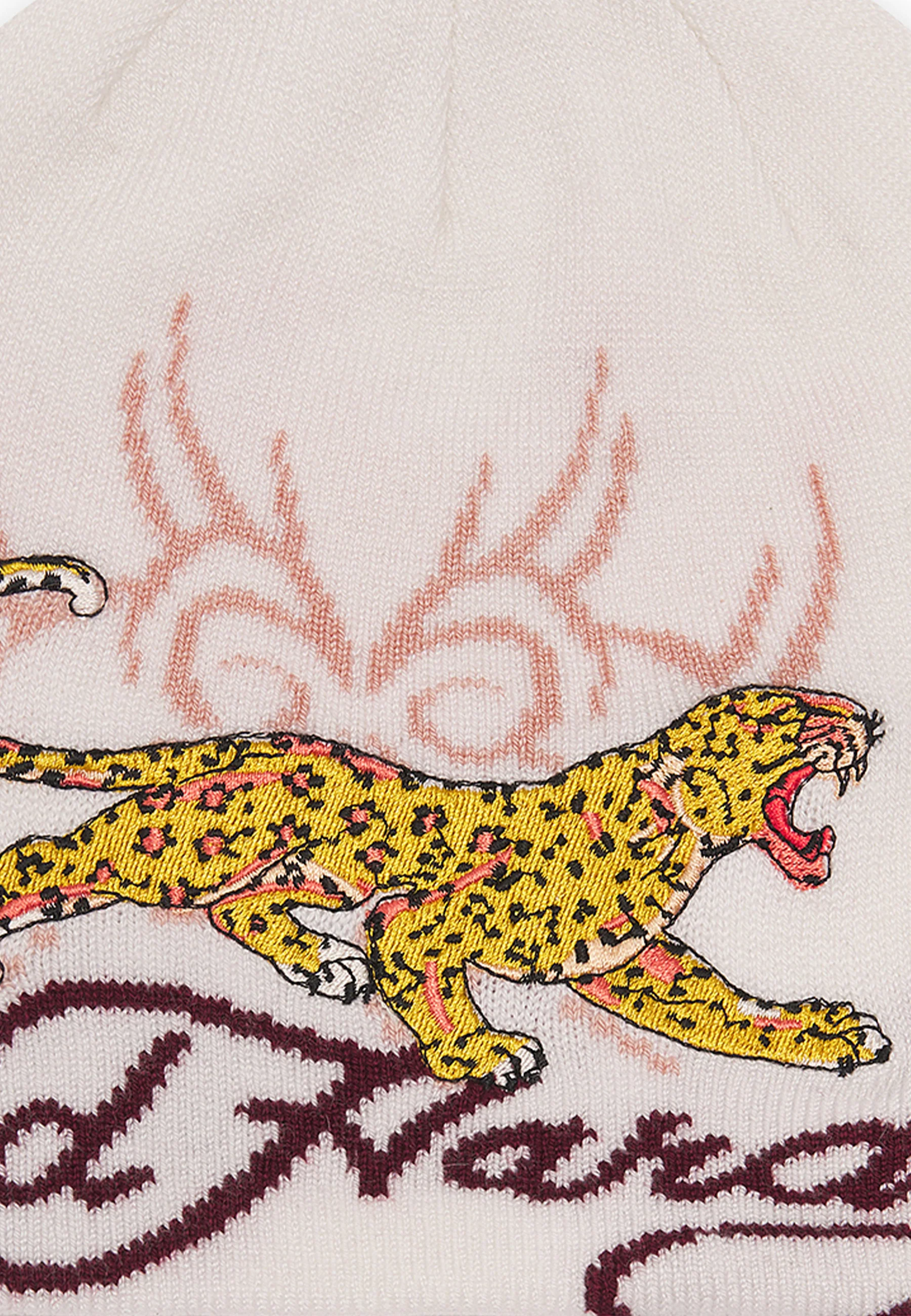 Unisex Leopard Logo Beanie Hat - Ecru - Image 3