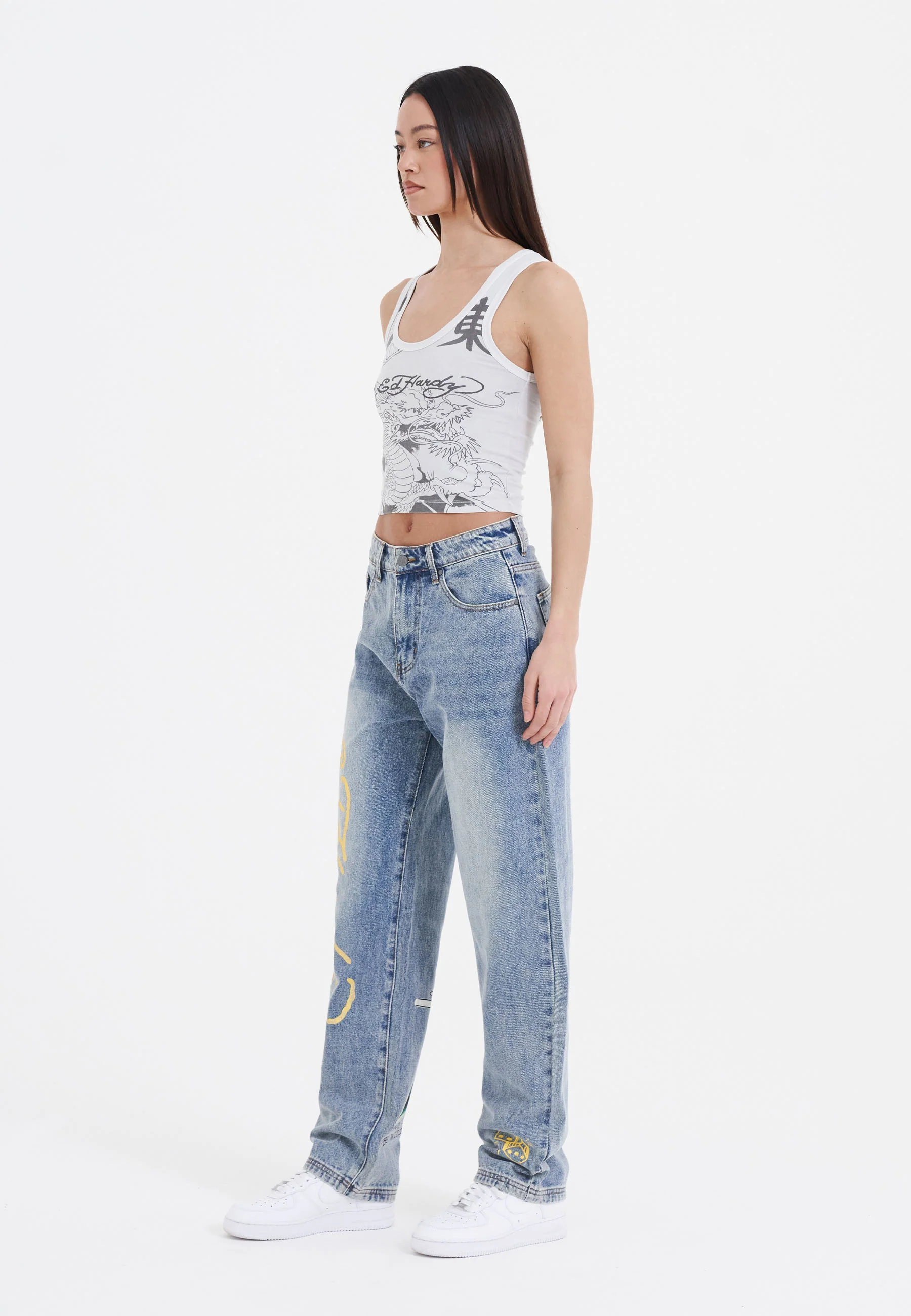 Womens Vibrant Dragon Cropped Vest - Blue - Image 3