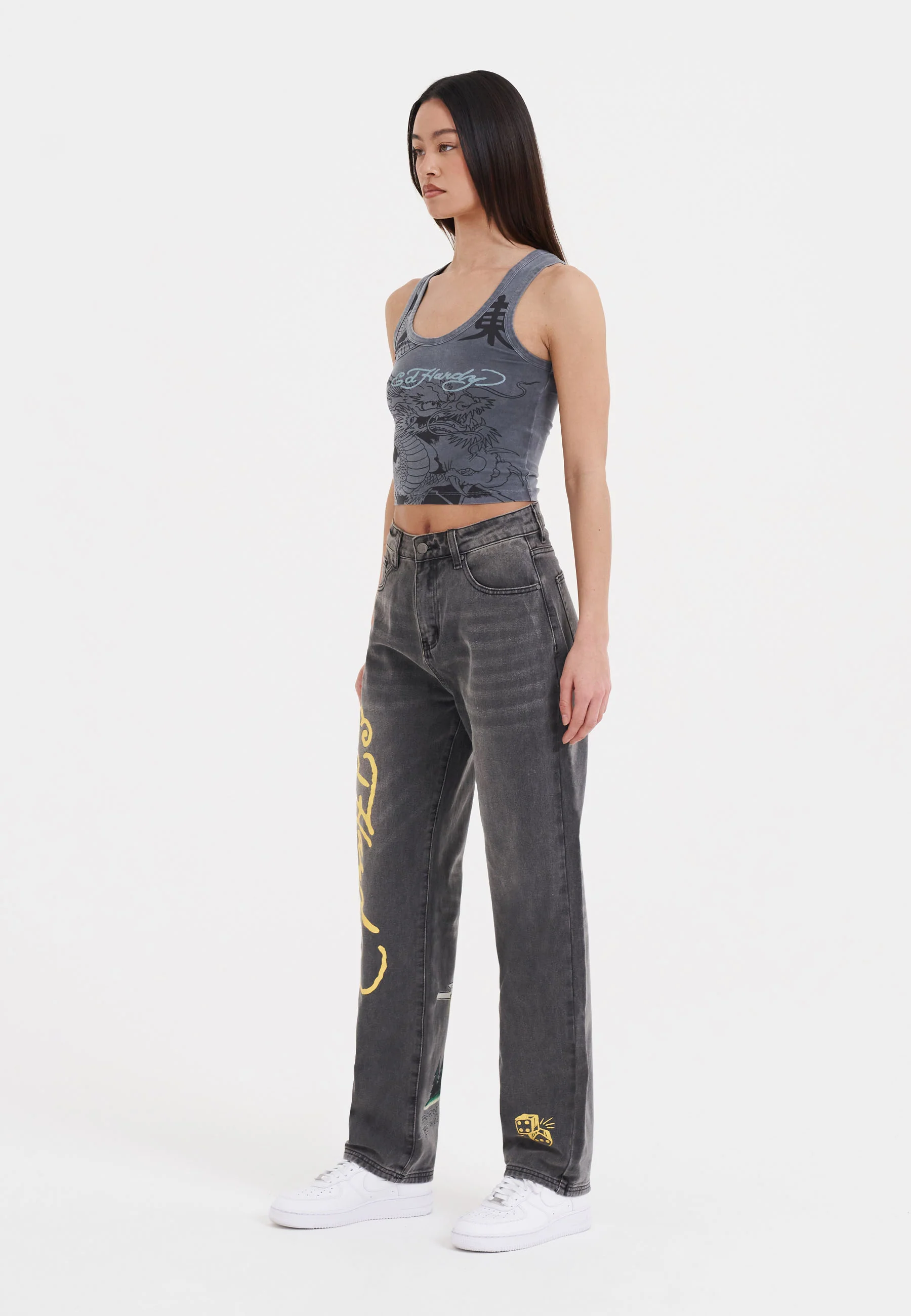 Womens Vibrant Dragon Cropped Vest - Charcoal - Image 3