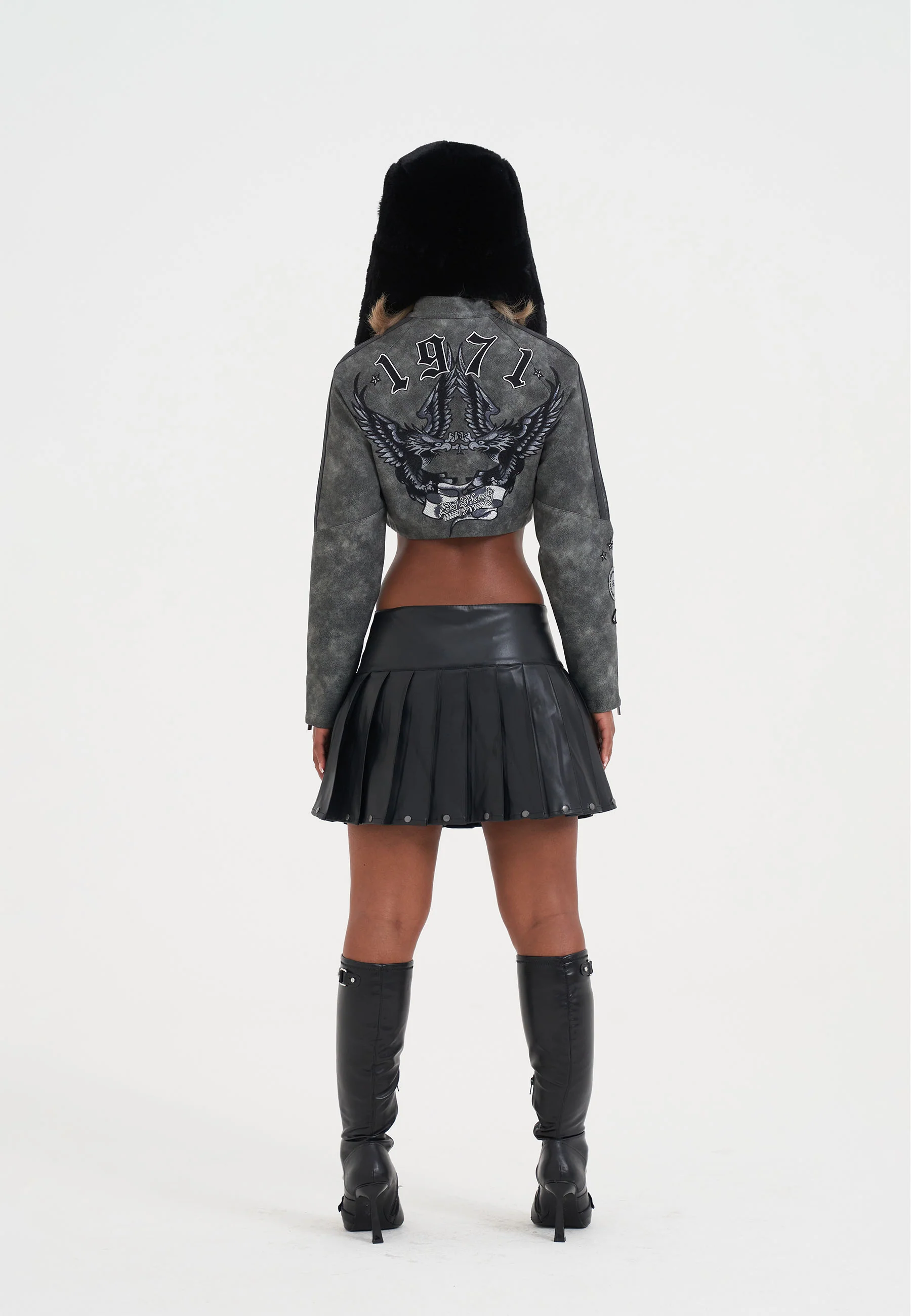 Womens 1971 Eagle Biker Jacket - Charcoal - Image 5