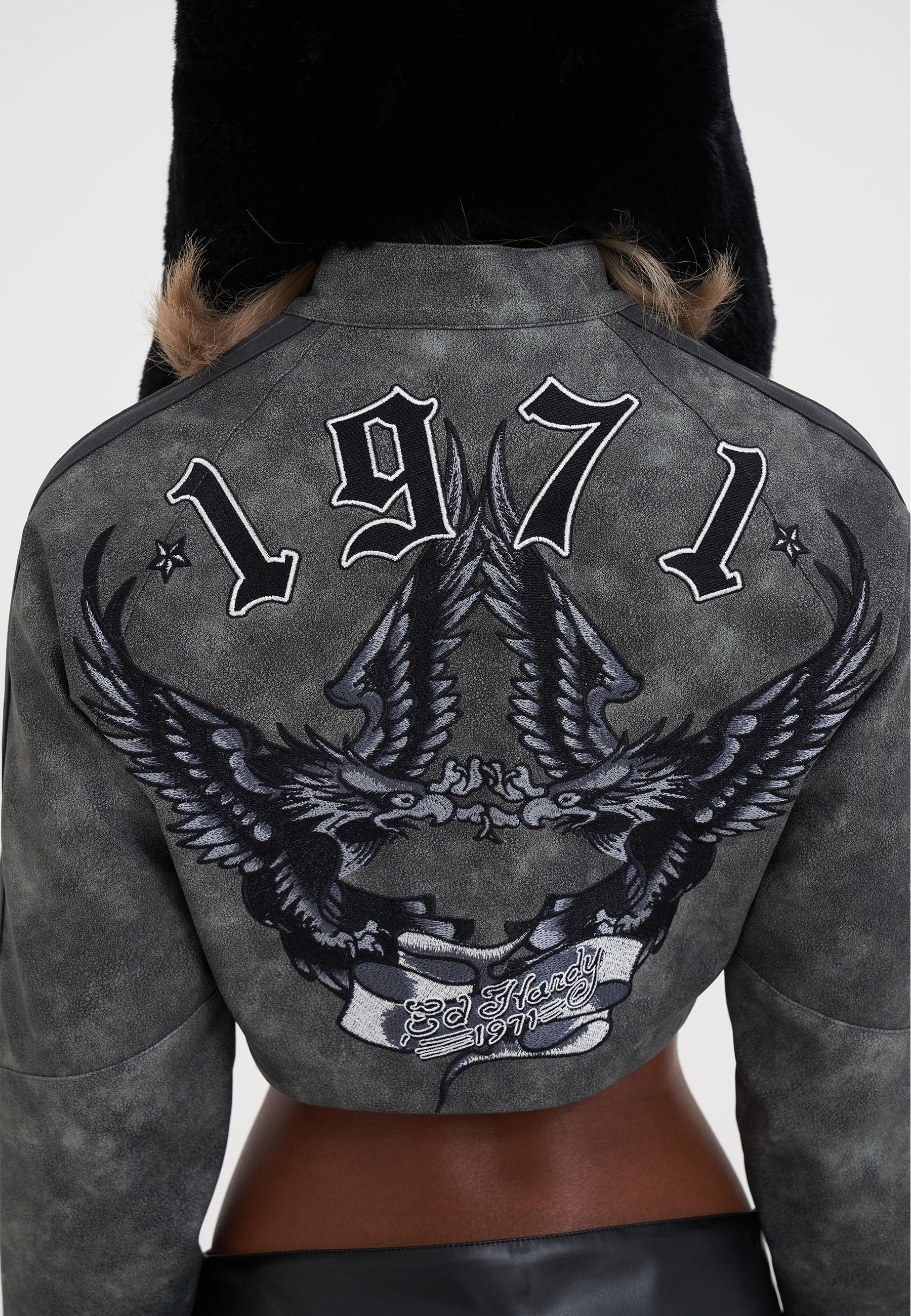 Womens 1971 Eagle Biker Jacket - Charcoal - Image 7