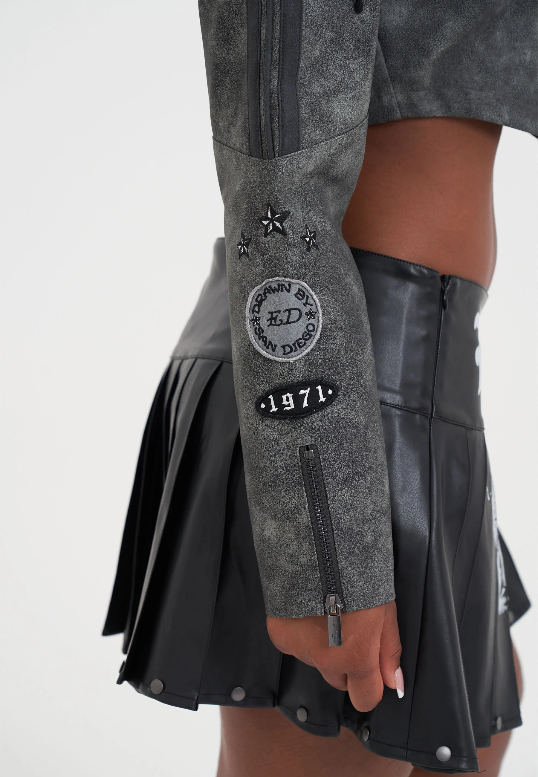 Womens 1971 Eagle Biker Jacket - Charcoal - Image 8