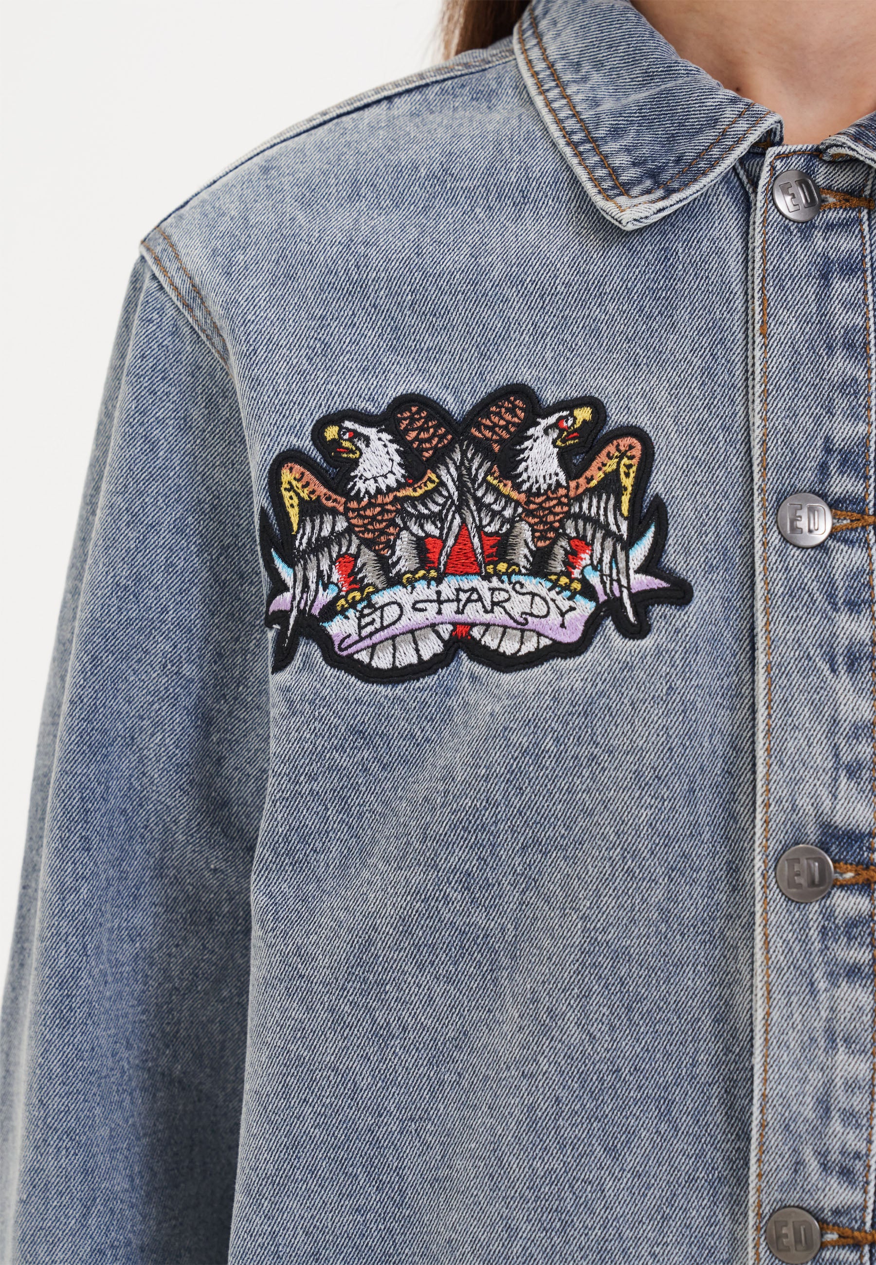 Womens Battle Of Eagles Denim Chore Jacket - Blue - Image 3