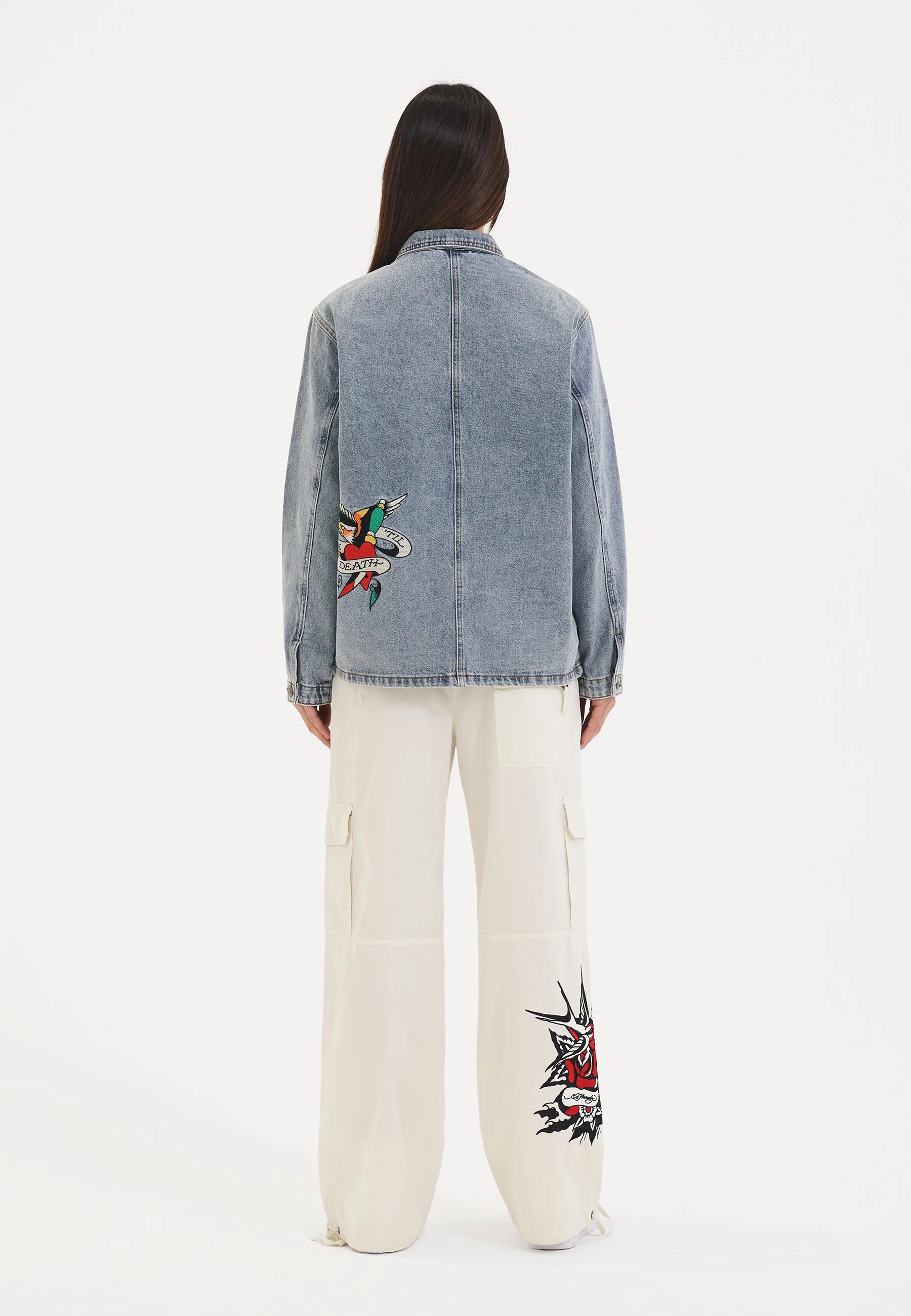 Womens Battle Of Eagles Denim Chore Jacket - Blue - Image 8