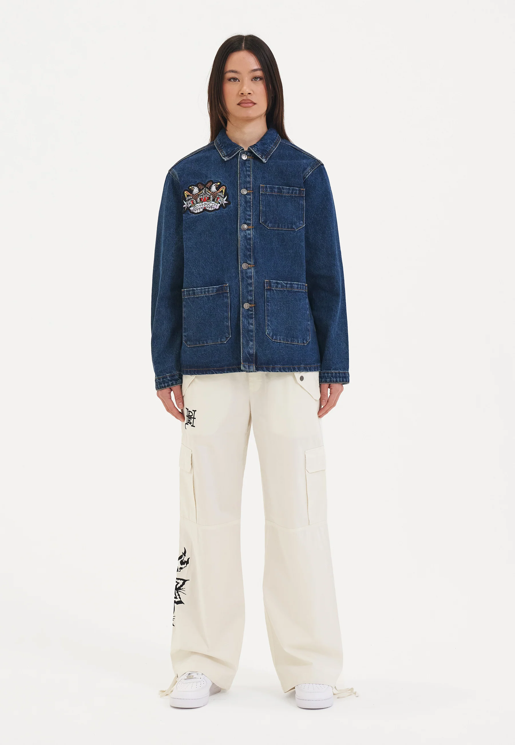 Womens Battle Of Eagles Denim Chore Jacket - Indigo - Image 7