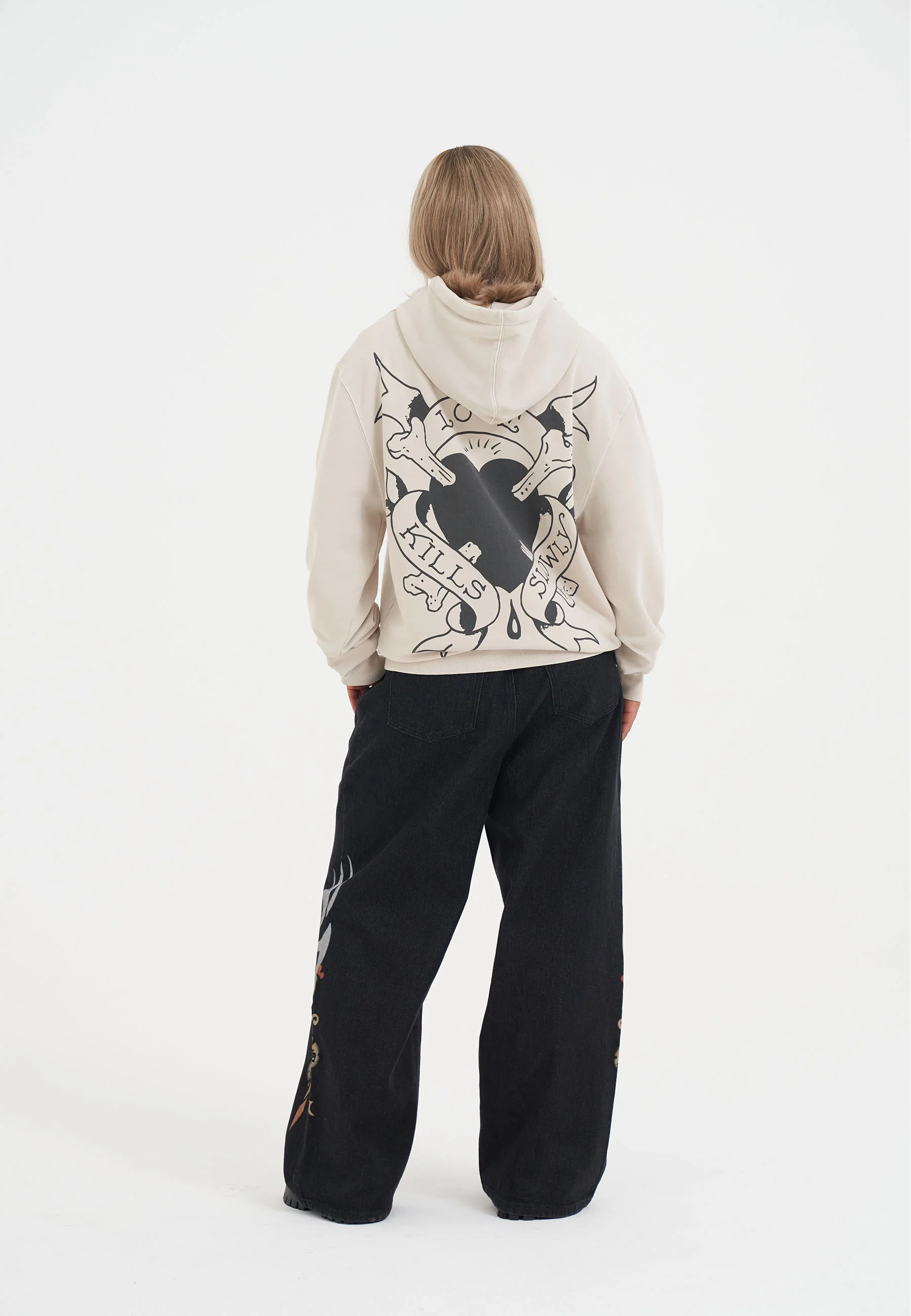 Womens Broken Hearts And Fairytales Zip Thru Hoodie - Ecru - Image 5