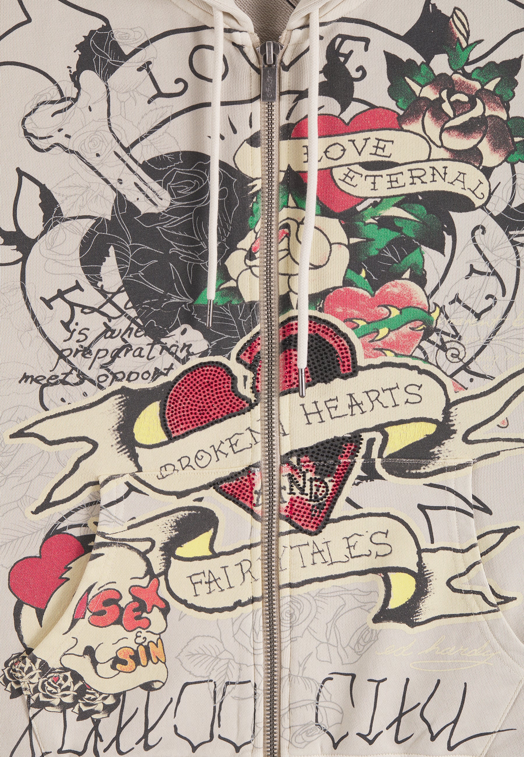 Womens Broken Hearts And Fairytales Zip Thru Hoodie - Ecru - Image 9