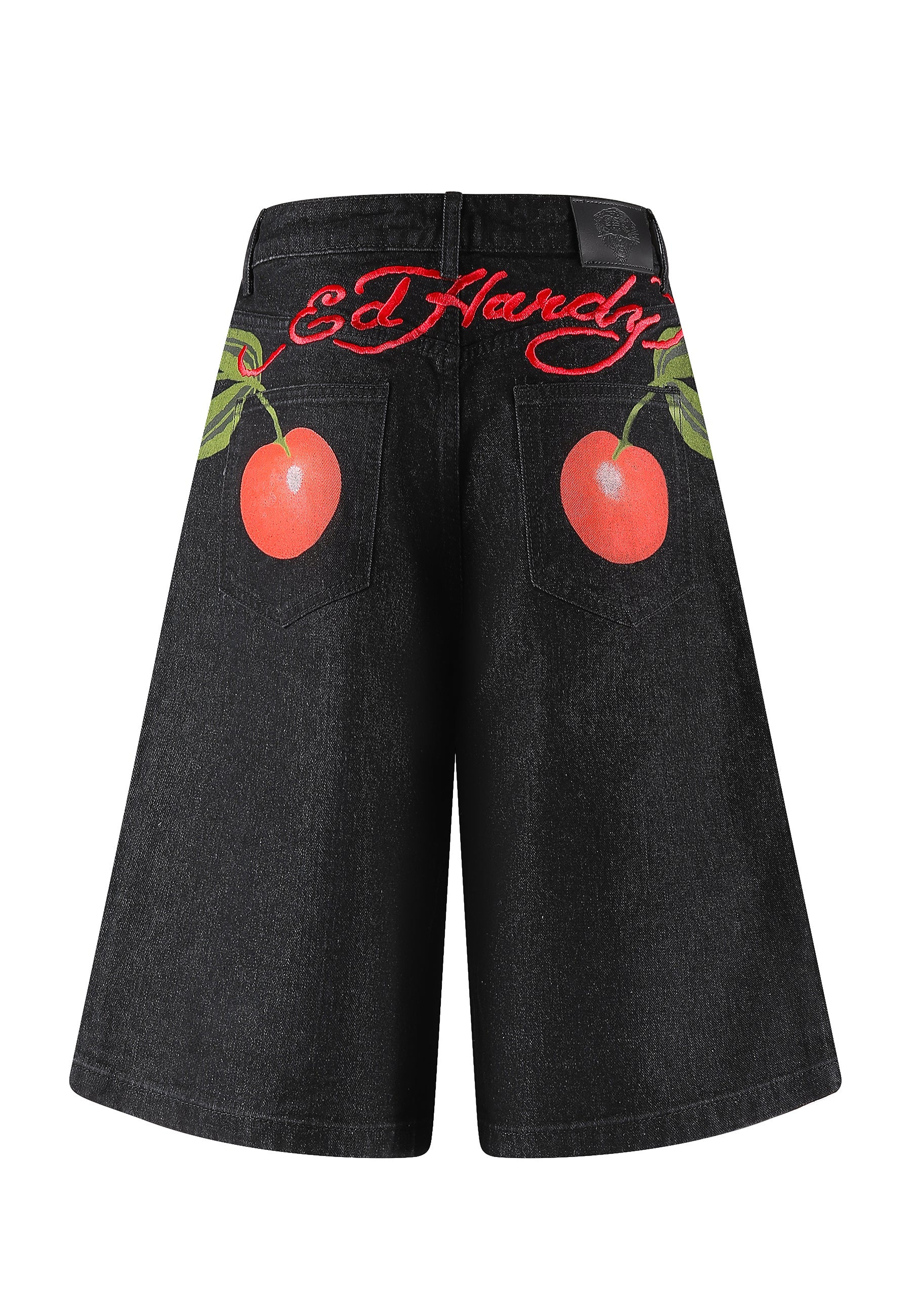 Womens Cherry Love Bomb Relaxed Denim Jorts Shorts - Black - Image 10