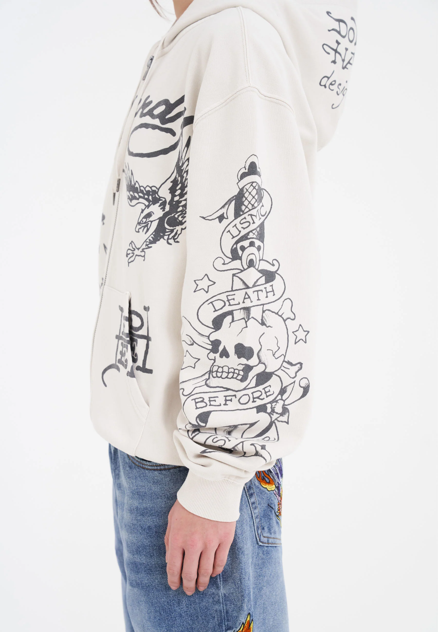Womens Death-Before Mono Hoodie - Beige - Image 3