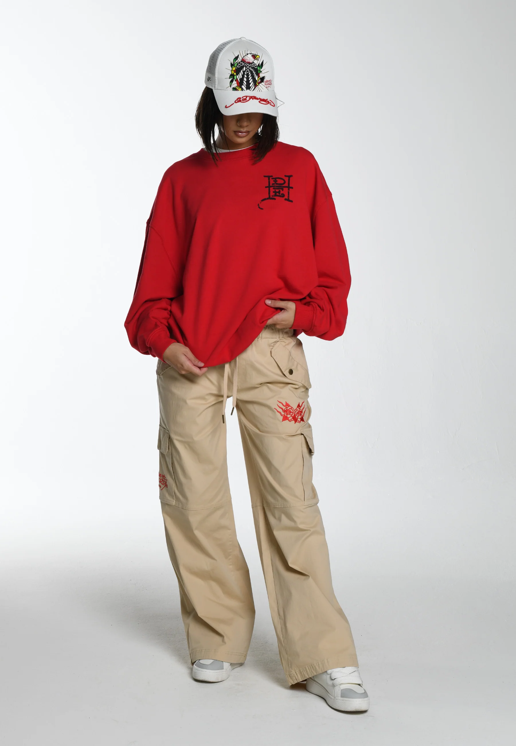 Womens Drag-Flame Cargo Trouser - Beige - Image 4