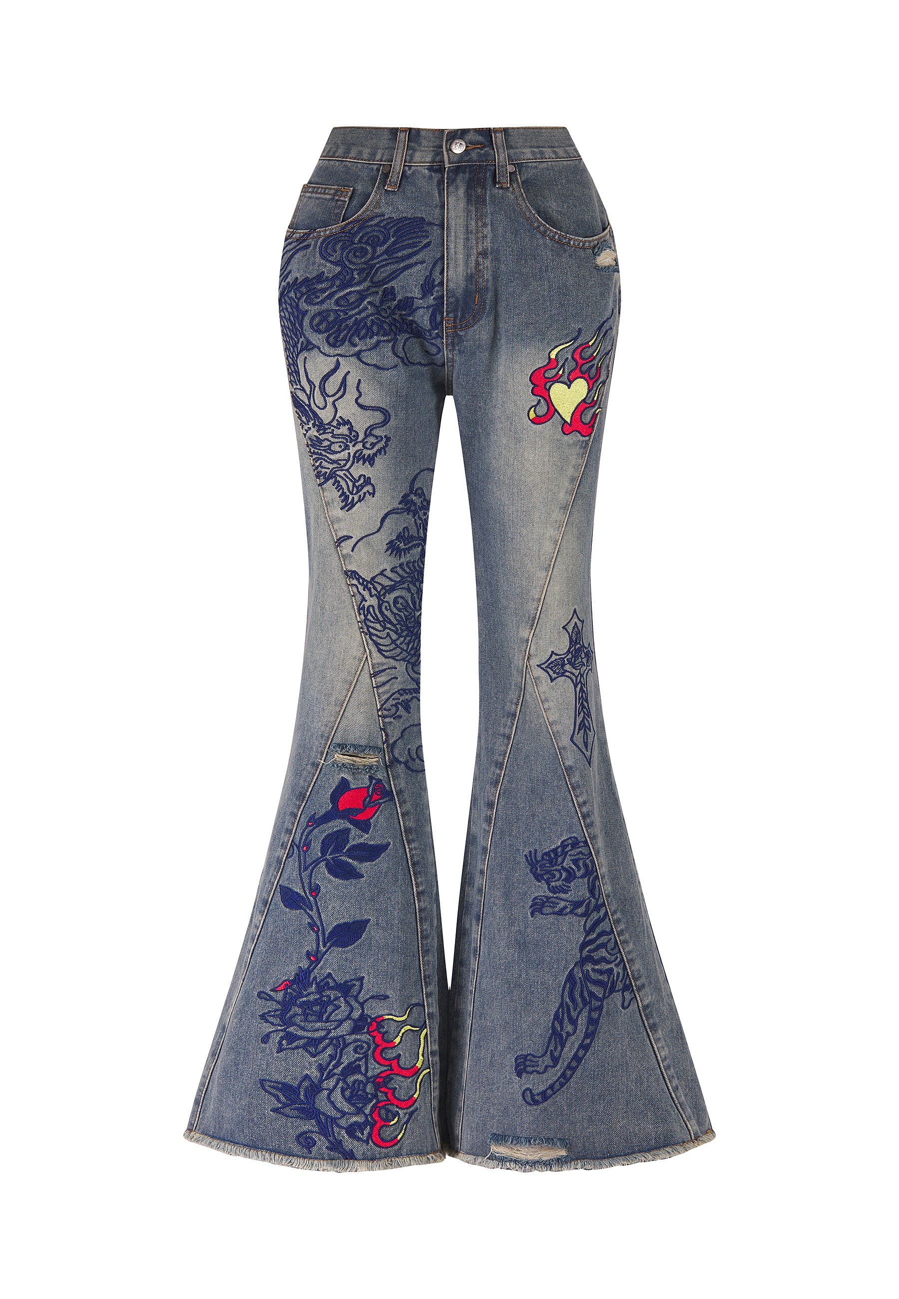 Womens Dragon Multi placement Seam Detail Jeans - Blue - Image 10