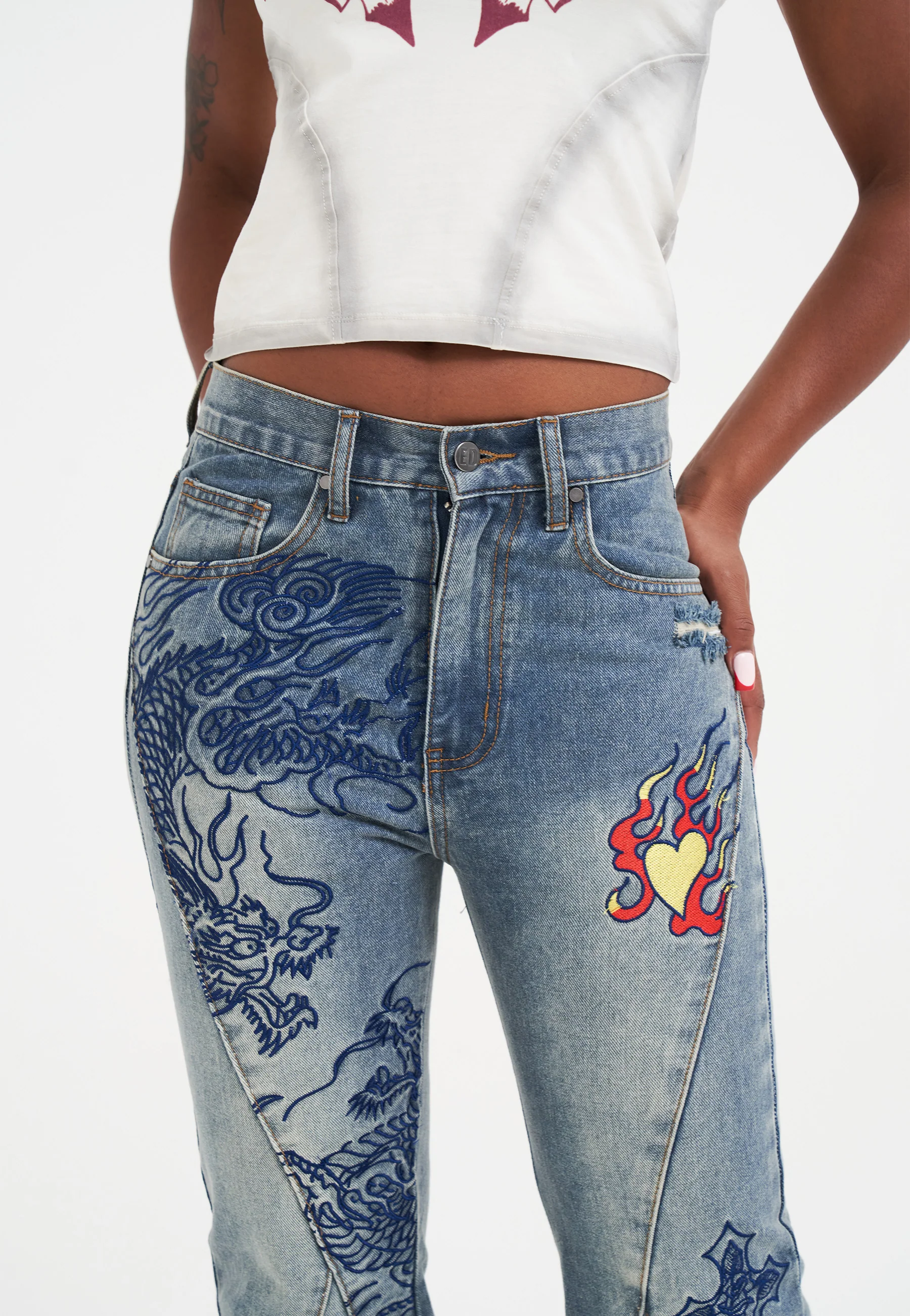 Womens Dragon Multi placement Seam Detail Jeans - Blue - Image 6