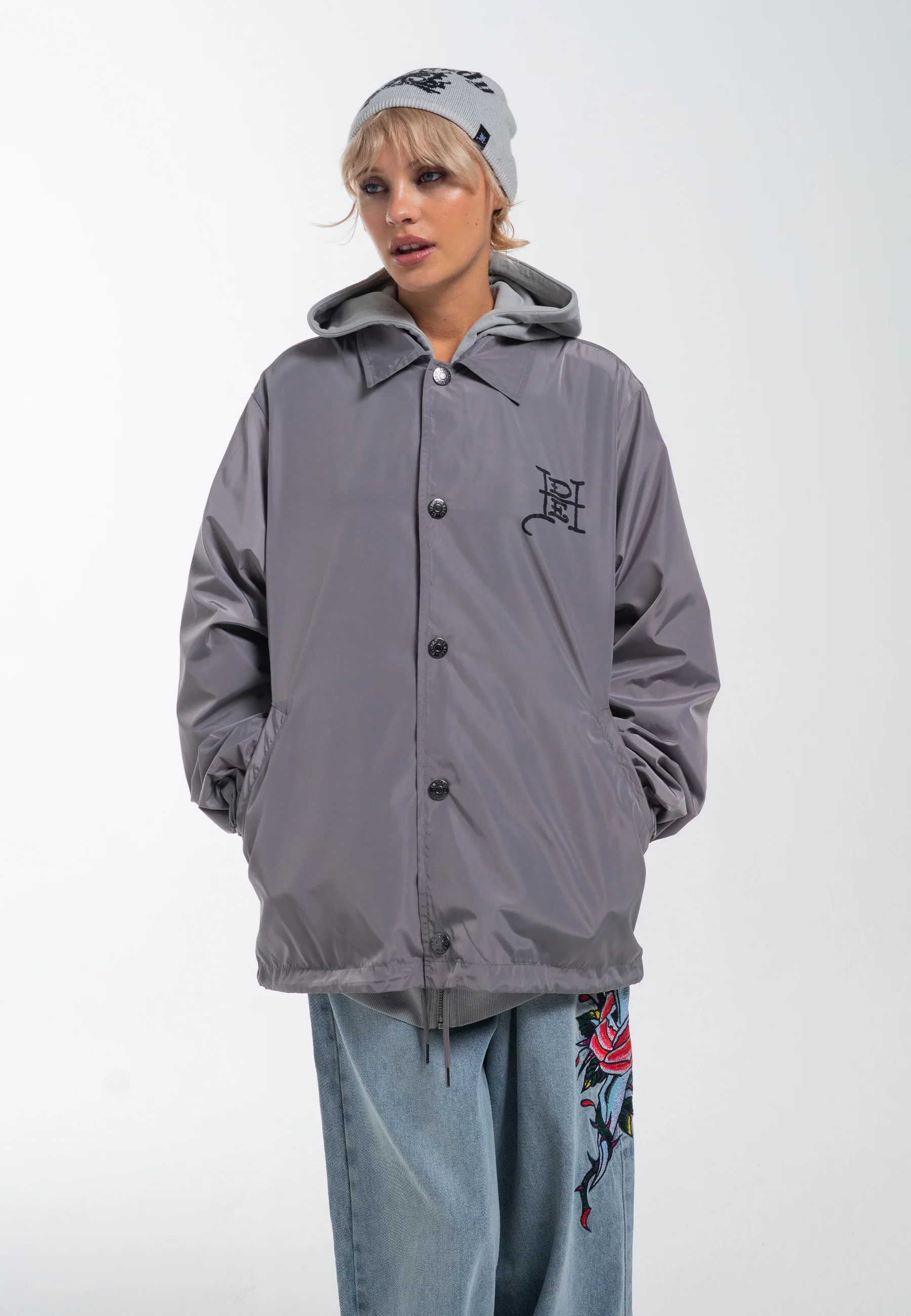 Womens Fireball Dragon Coach Jacket - Grey - Image 3