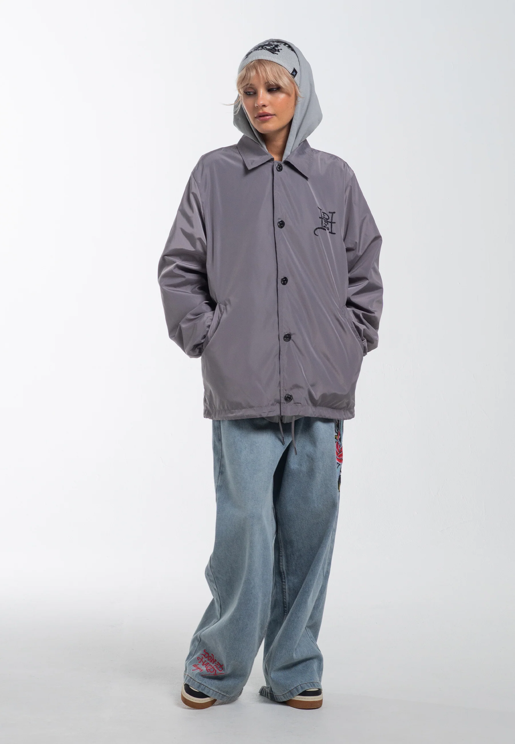 Womens Fireball Dragon Coach Jacket - Grey - Image 4