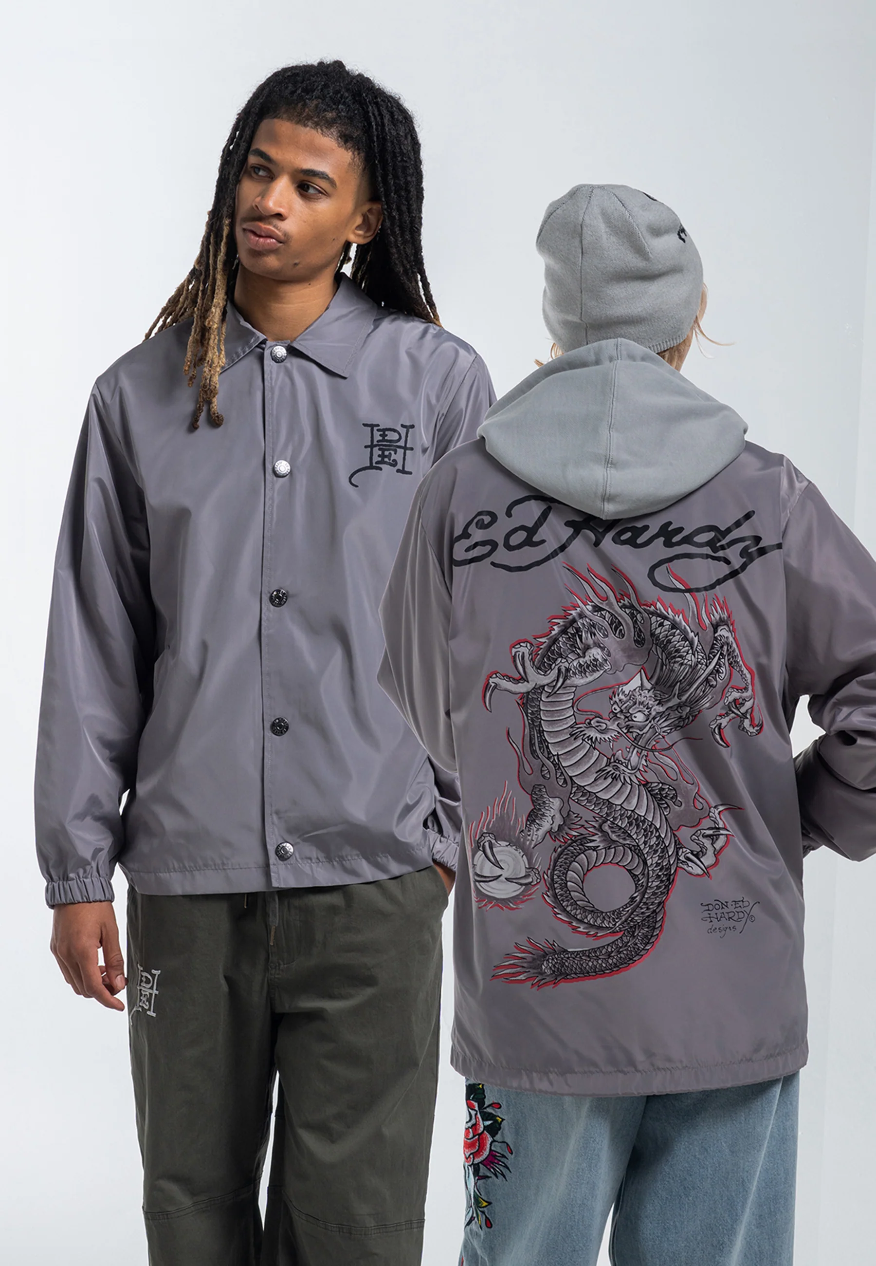 Womens Fireball Dragon Coach Jacket - Grey - Image 5
