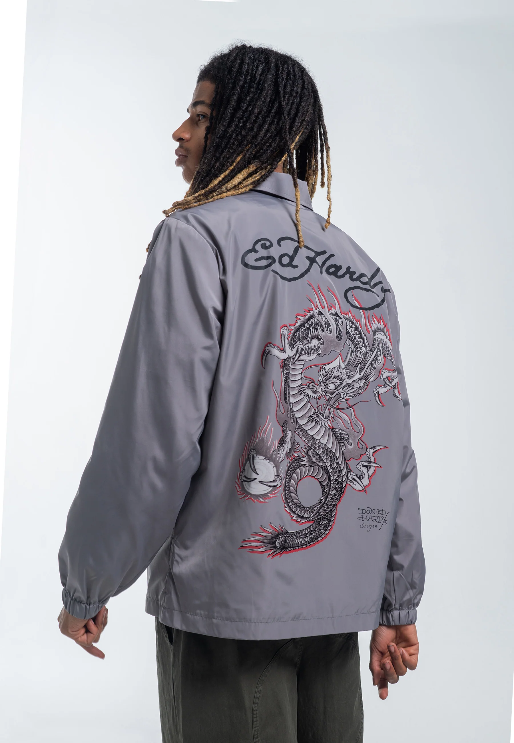 Womens Fireball Dragon Coach Jacket - Grey - Image 9