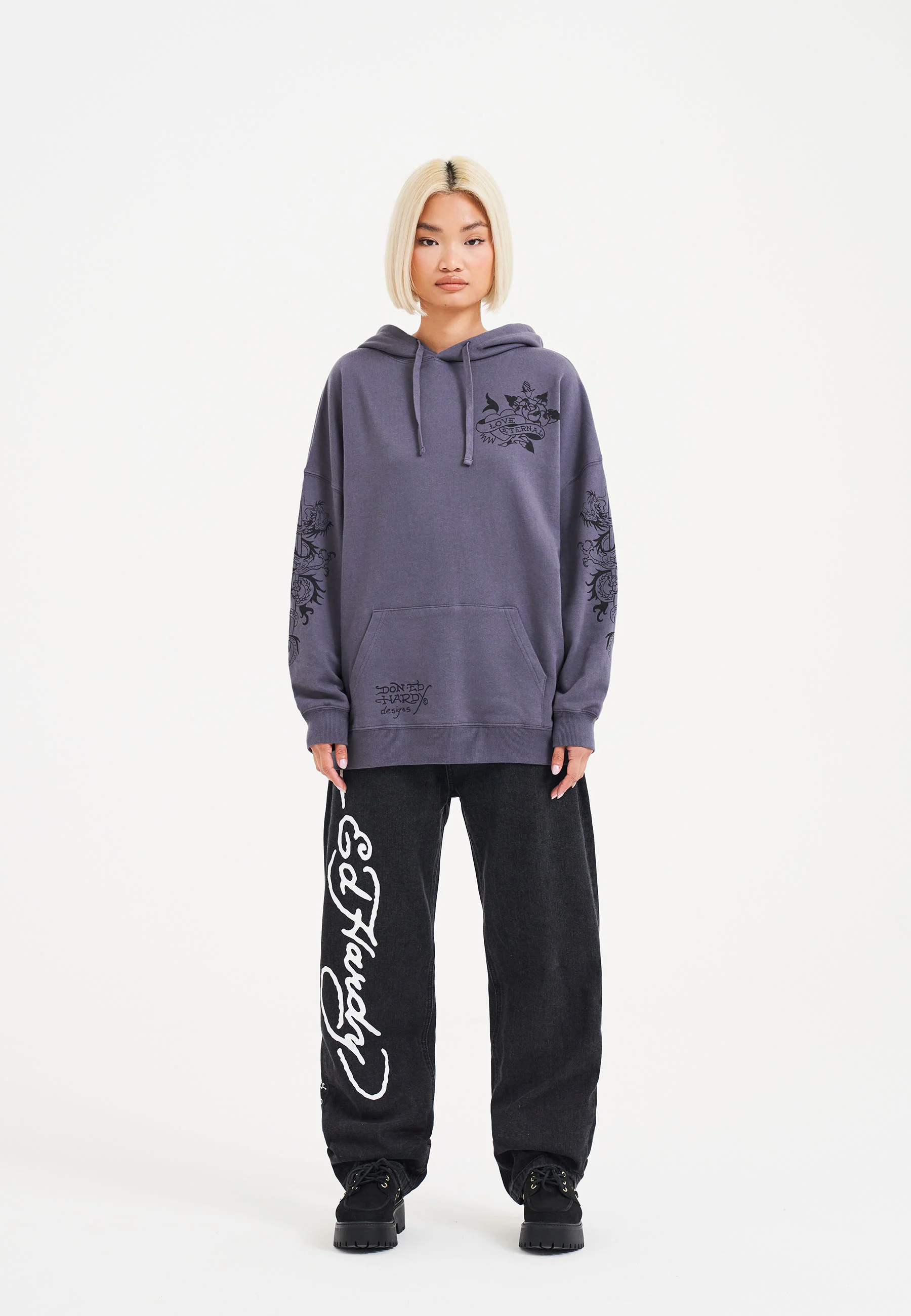 Womens Love Eternal Graphic Relaxed Hoodie - Grey - Image 3
