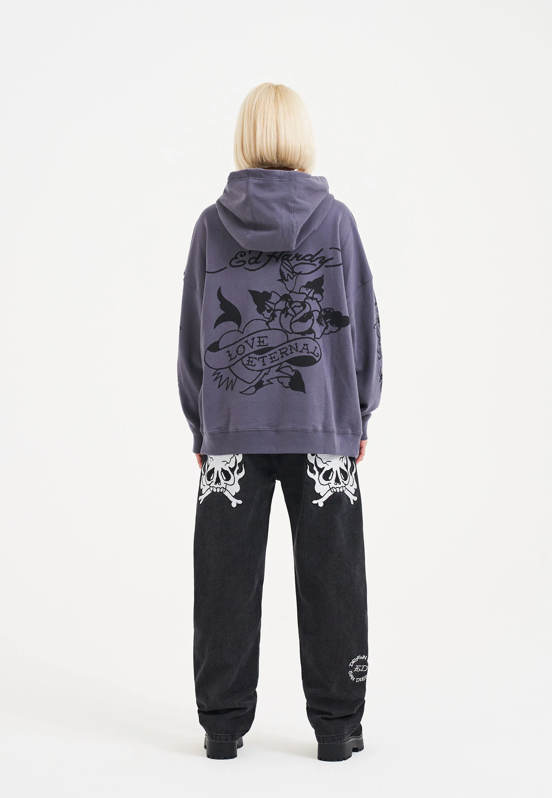 Womens Love Eternal Graphic Relaxed Hoodie - Grey - Image 4