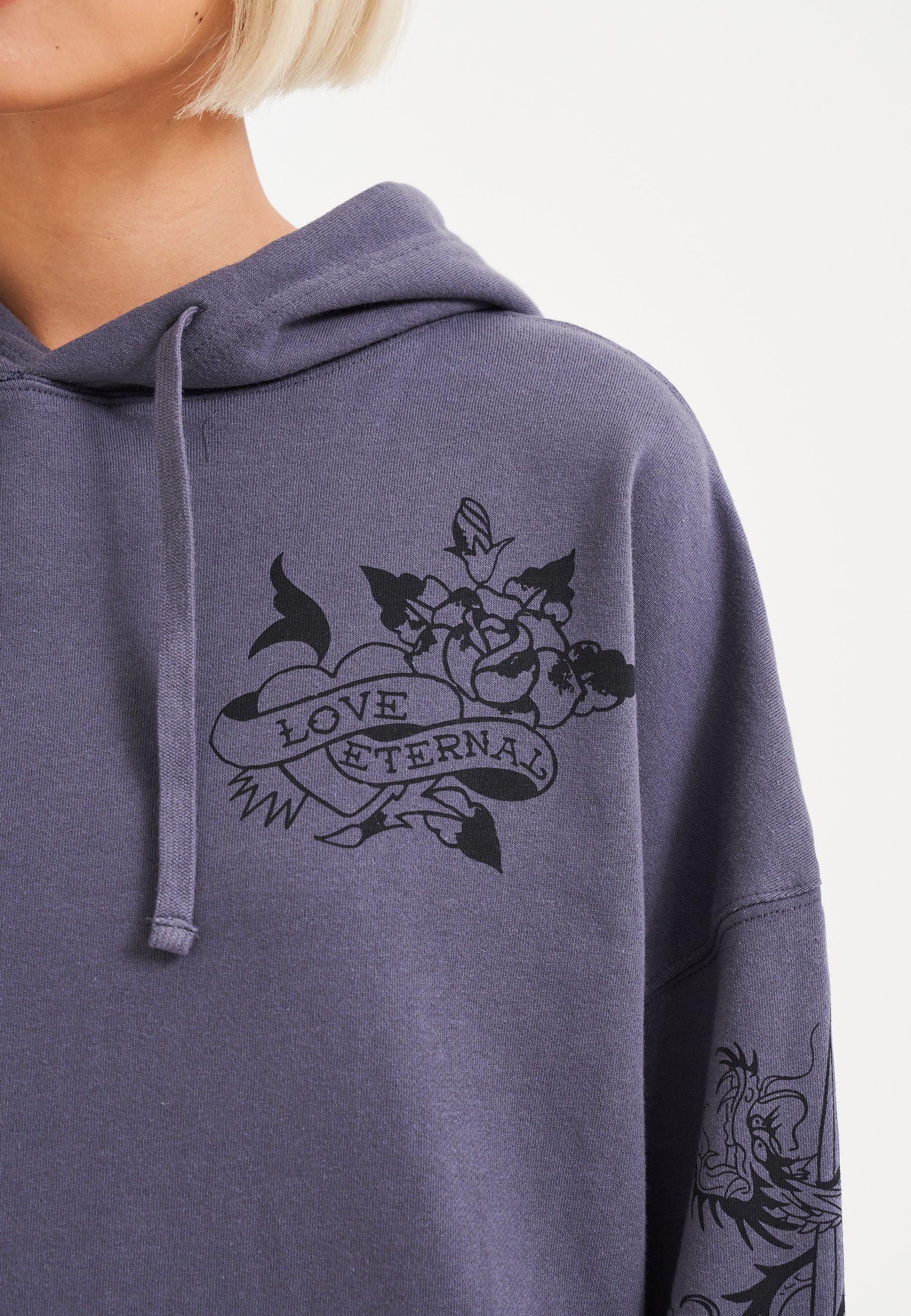 Womens Love Eternal Graphic Relaxed Hoodie - Grey - Image 5