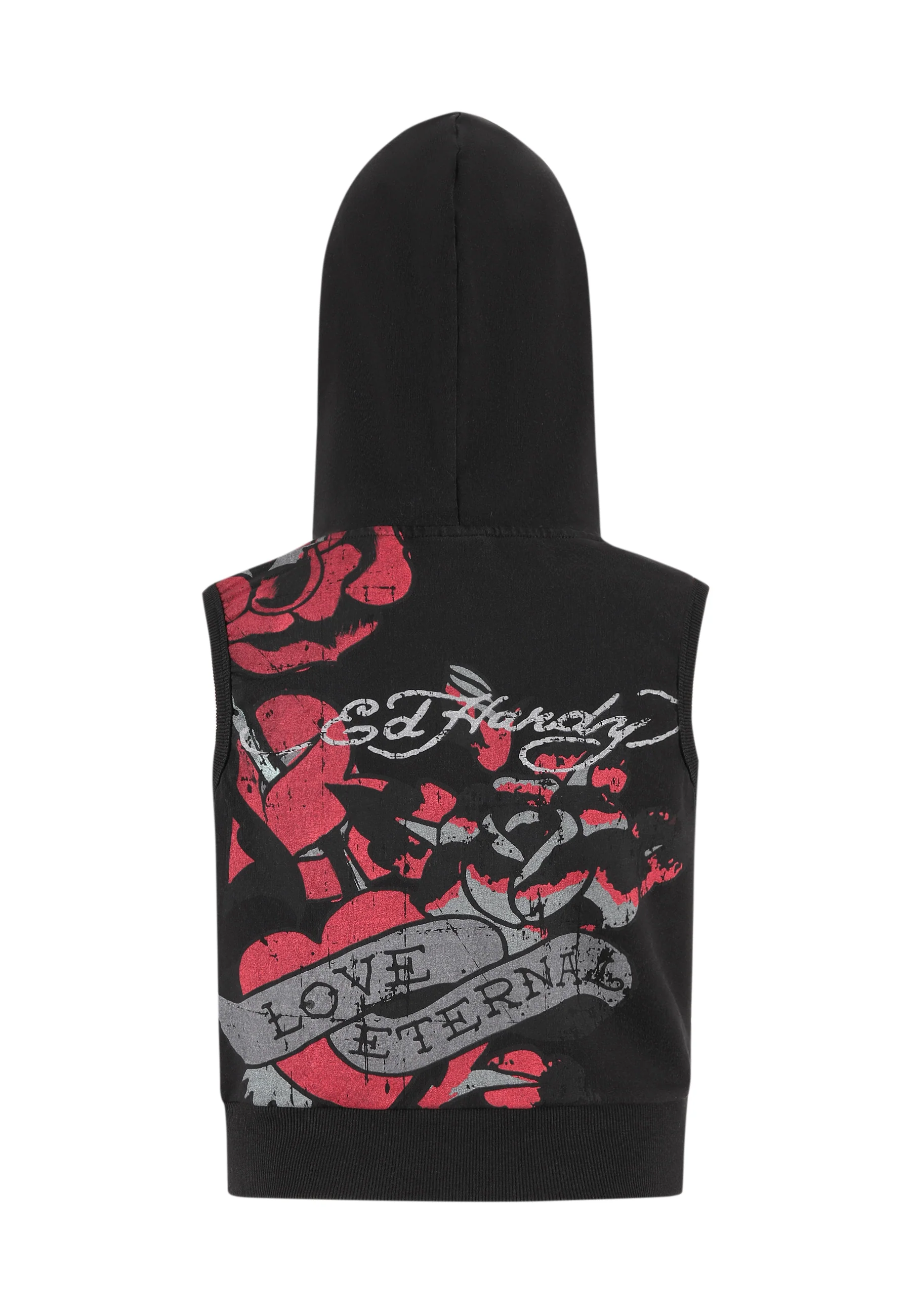 Womens Love Eternal Sleeveless Zip Thru Cropped Hoodie - Black - Image 7