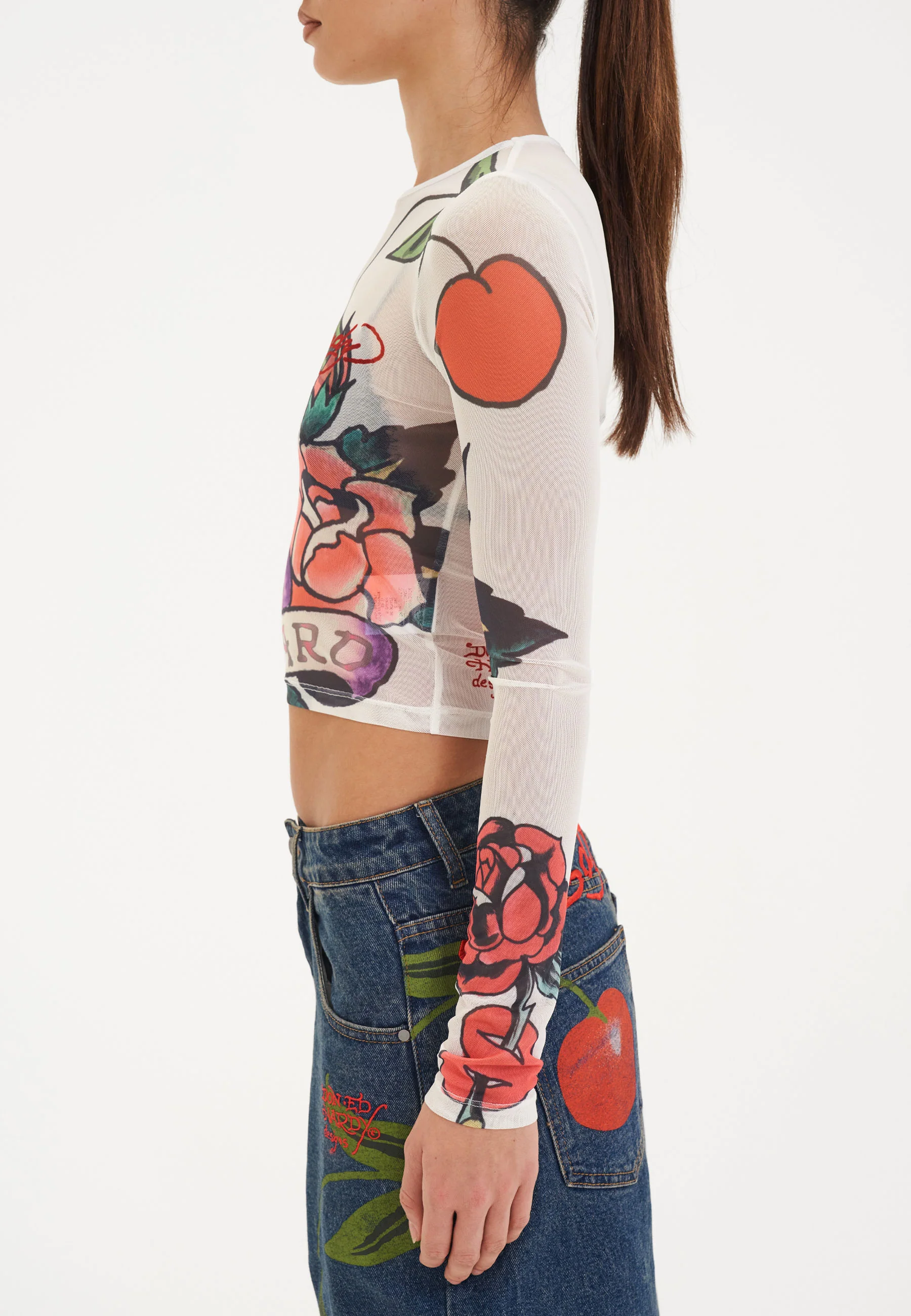 Womens Love Hard Mesh Long Sleeve Tshirt Top - White - Image 5