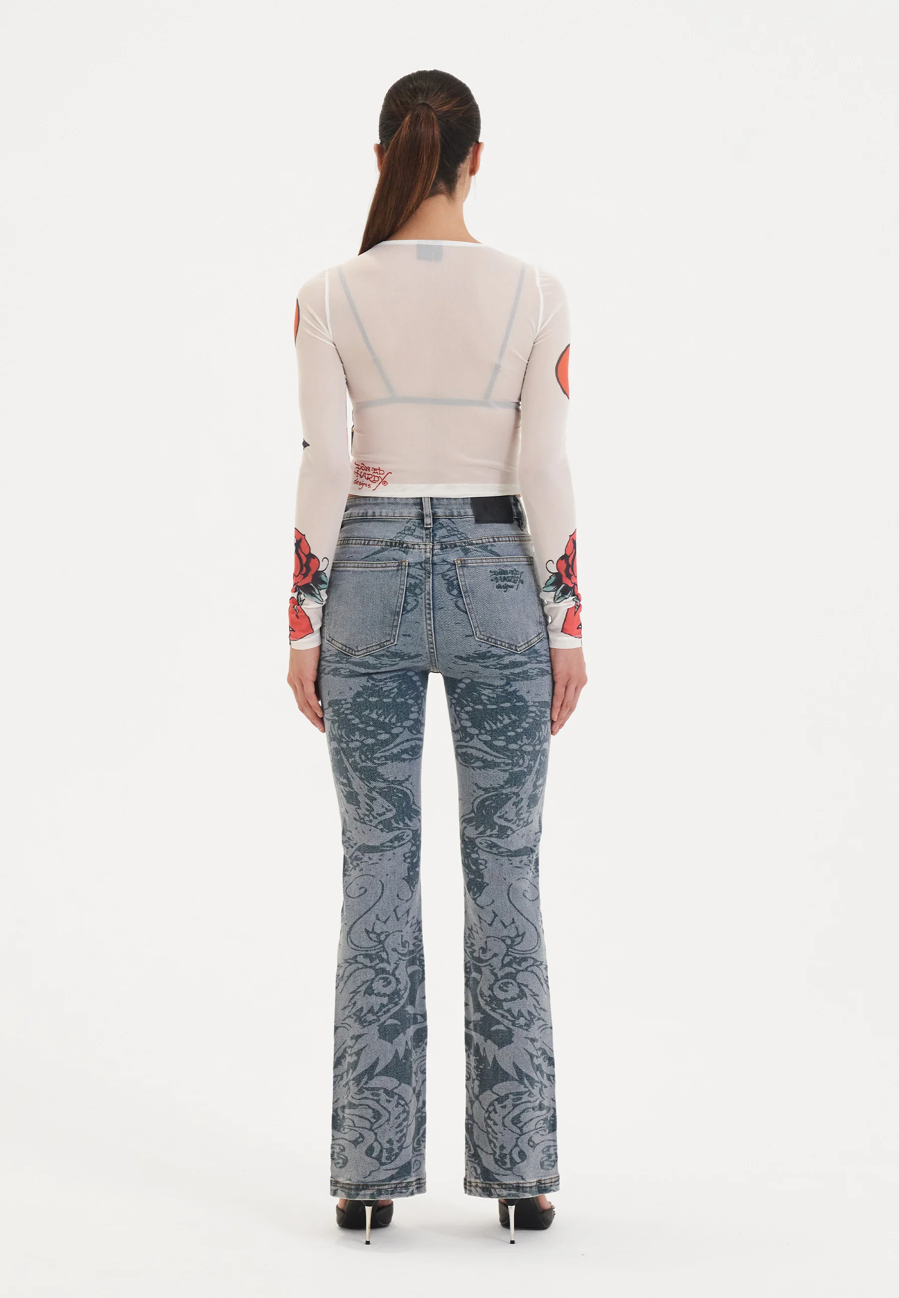 Womens Love Hard Mesh Long Sleeve Tshirt Top - White - Image 8