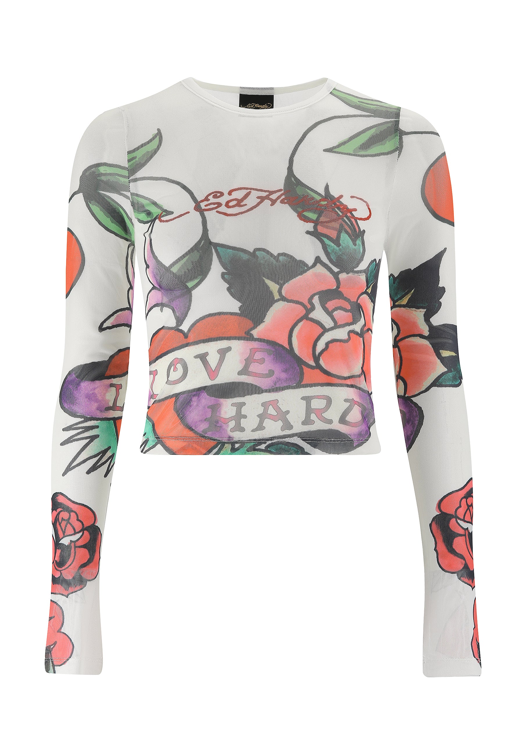 Womens Love Hard Mesh Long Sleeve Tshirt Top - White - Image 9