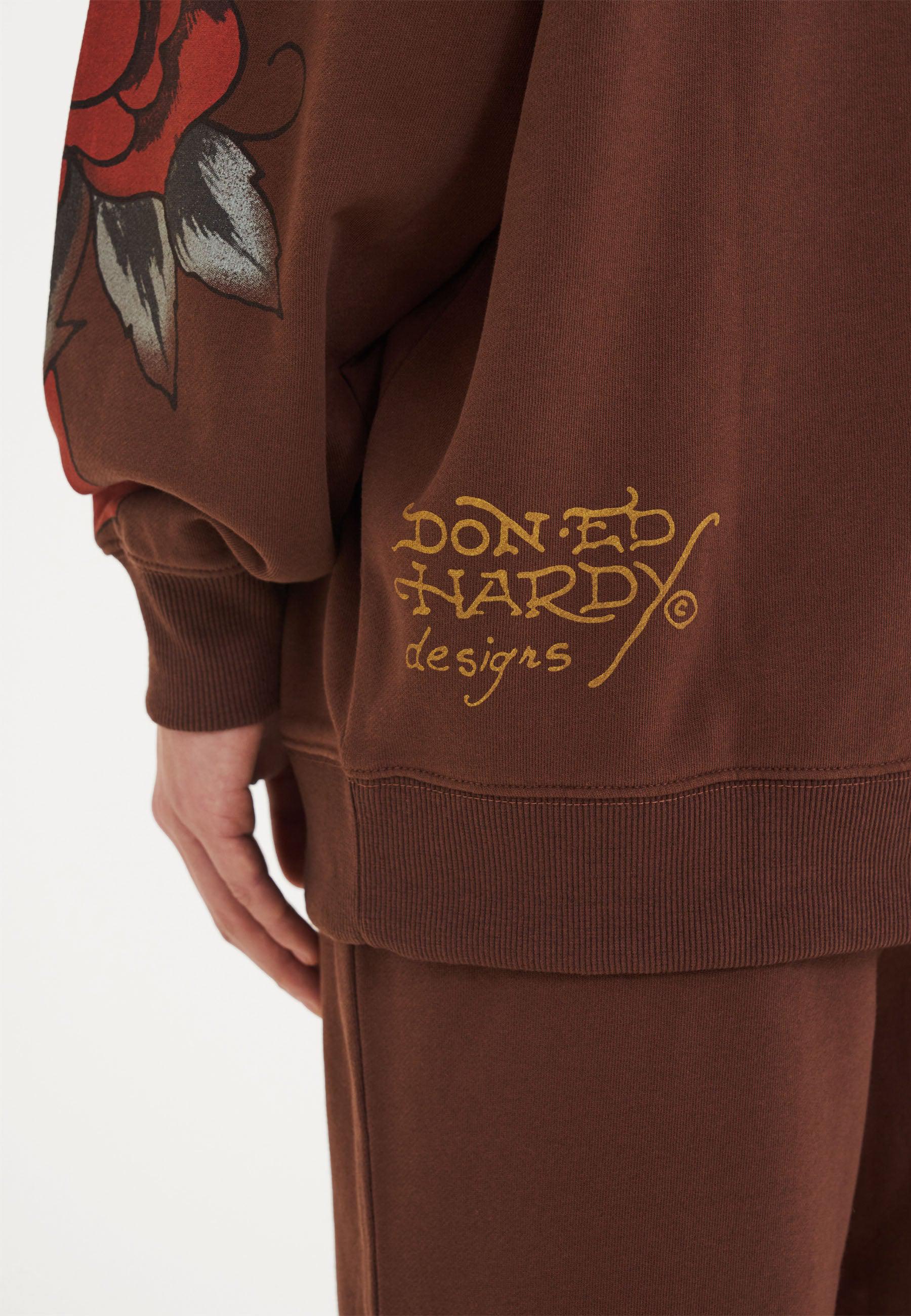 Womens Love Hard Graphic Relaxed Pouch Hoodie - Brown - Image 4